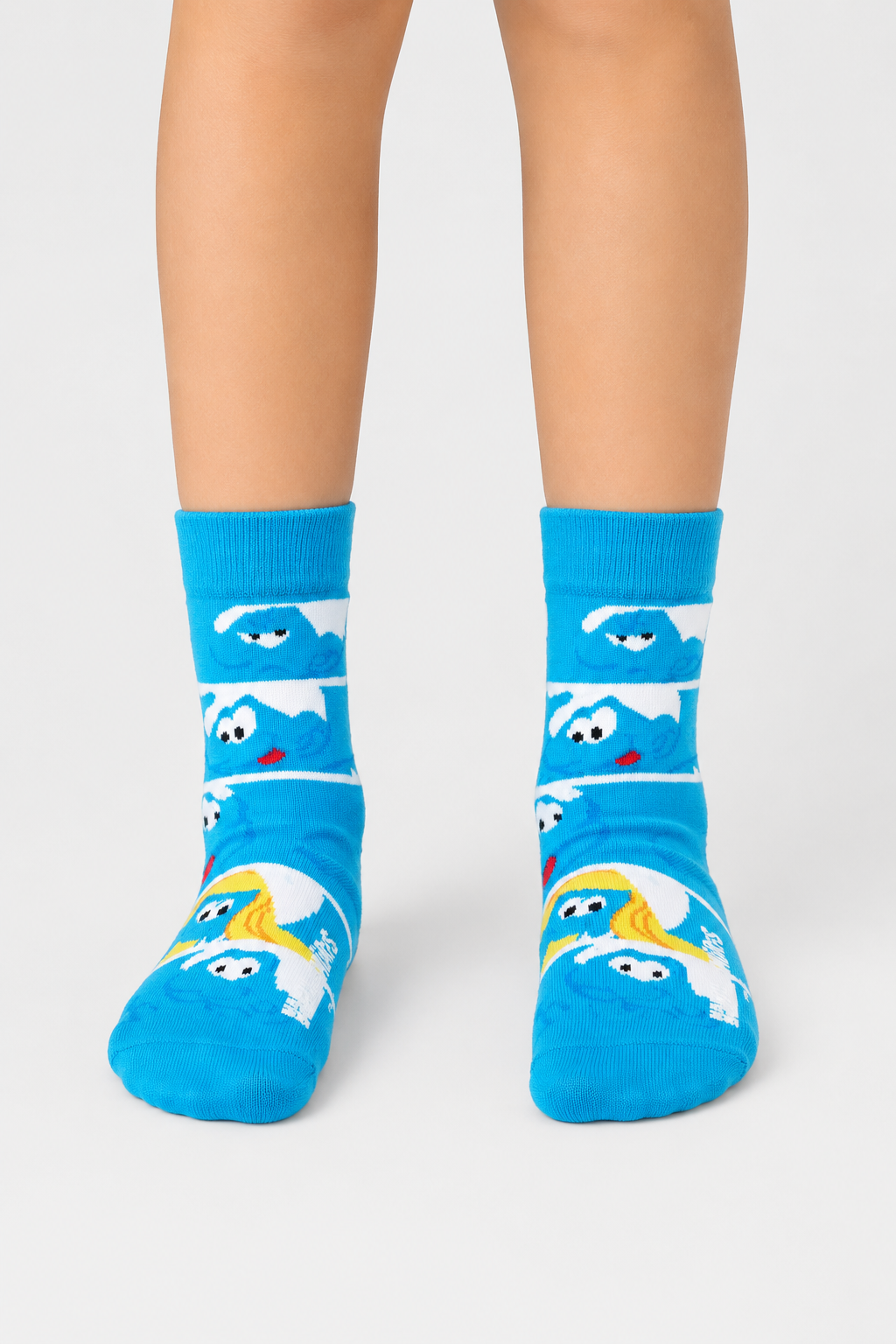 Happy Socks - 4-6 Yaş Şirinler Desenli Mavi Çocuk Pamuklu Çorap
