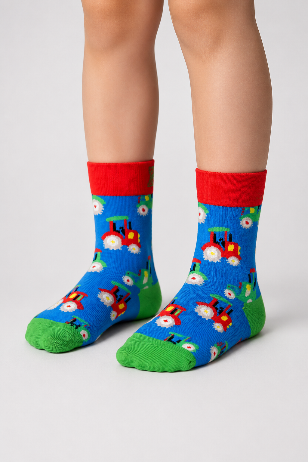 Happy Socks - Mavi Traktör Desenli Çocuk Pamuklu Çorap