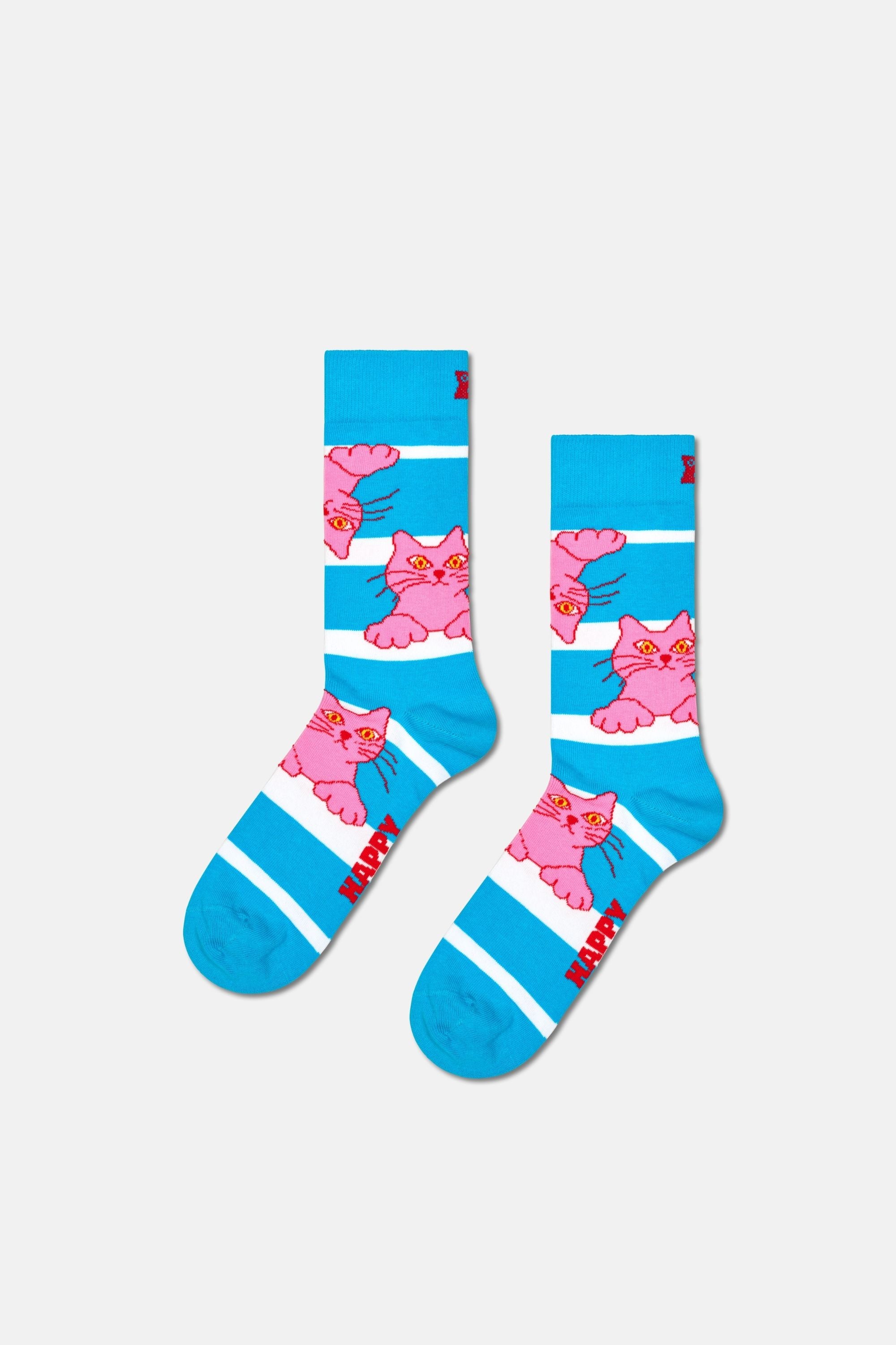 Happy Socks - Çok Renkli Kedi Desenli 2'li Pamuklu Çorap Seti