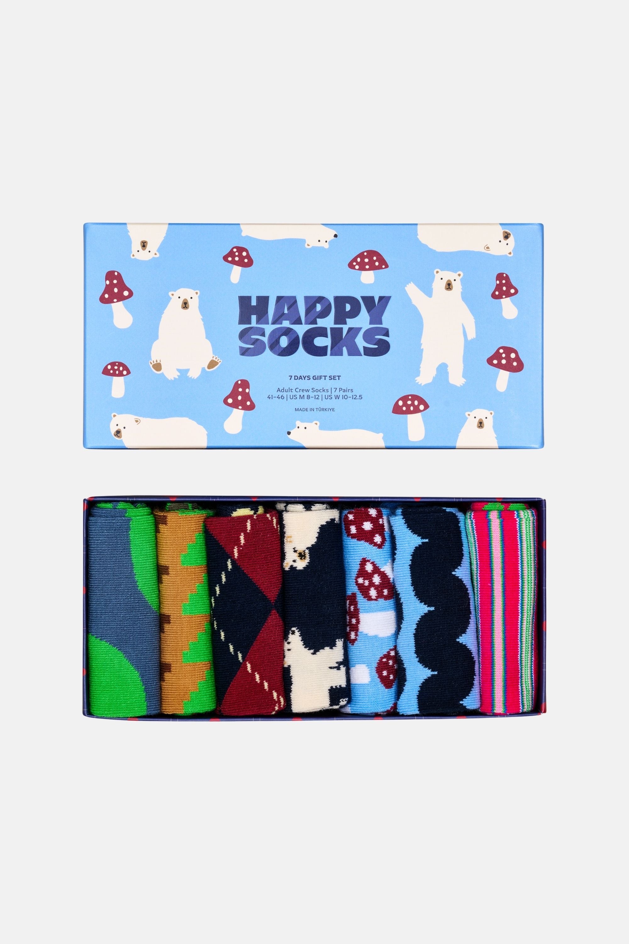 Happy Socks - Çok Renkli Karışık Kış Desenli 7'li Pamuklu Çorap Seti