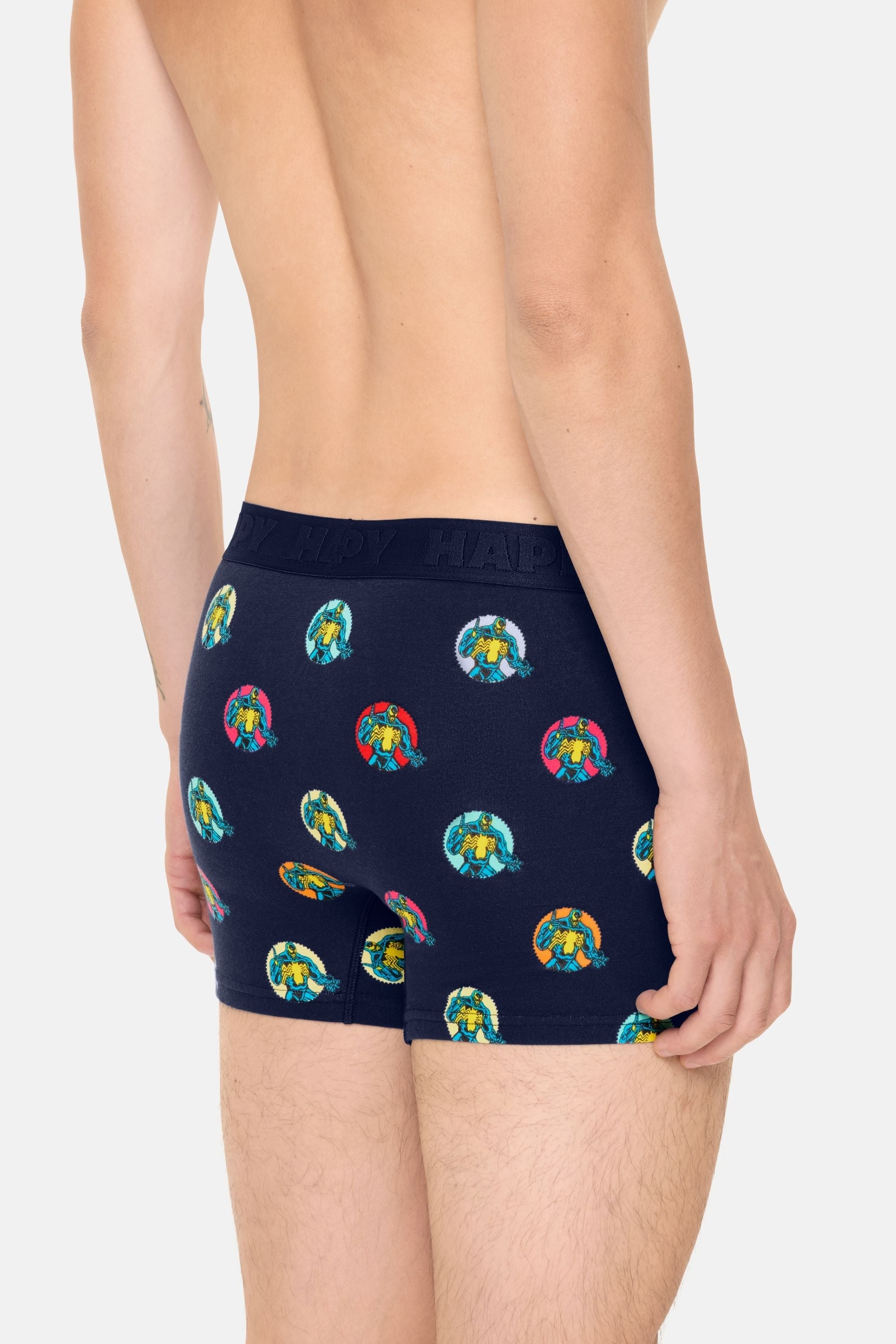 Happy Socks - Erkek Lacivert Süper Kahraman Desenli Boxer