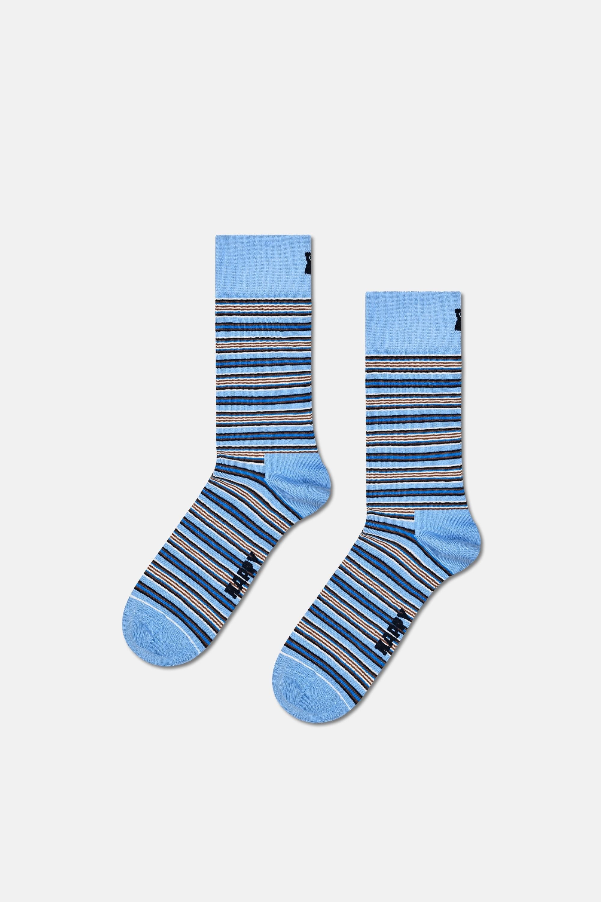 Happy Socks - Çok Renkli Çizgi Desenli 3'lü Pamuklu Çorap Seti
