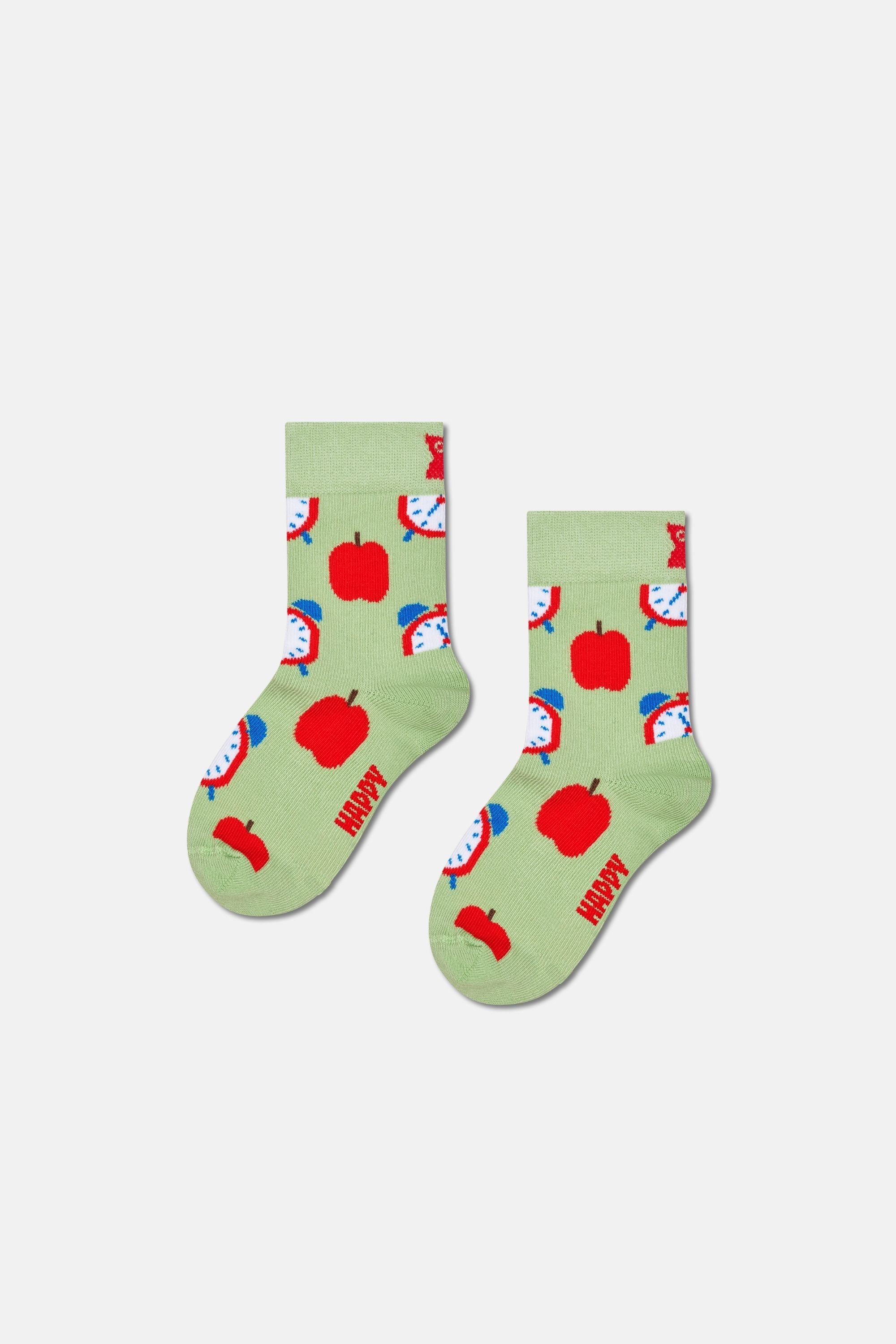 Happy Socks - Çocuk Yeşil Elma Desenli Pamuklu Çorap