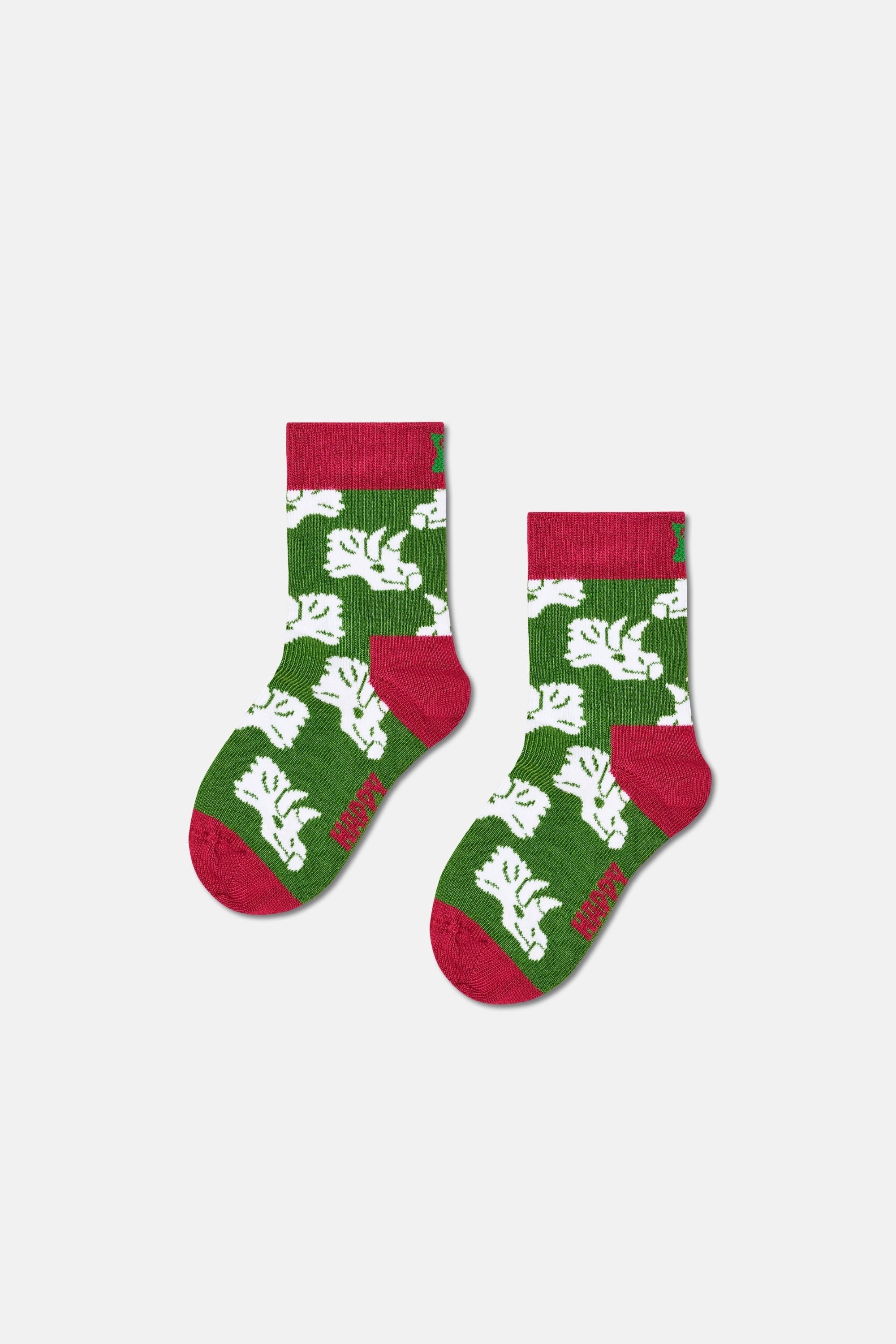 Happy Socks - Çocuk Yeşil Hayvan Desenli Pamuklu Çorap