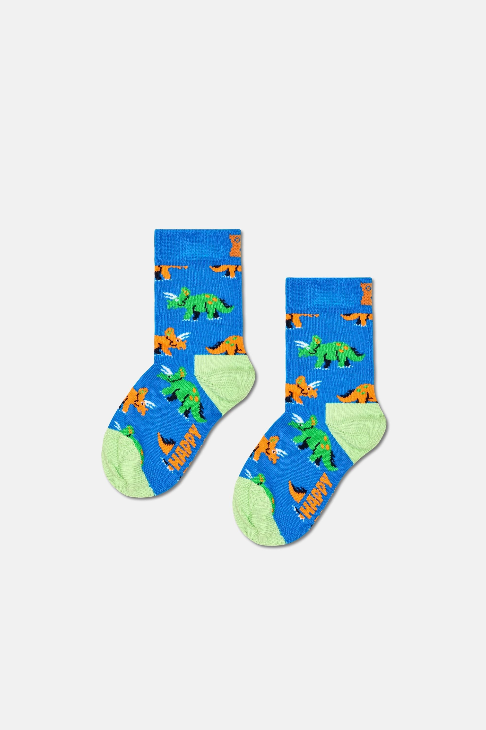 Happy Socks - Çocuk Çok Renkli Dinazor Desenli Pamuklu Çorap
