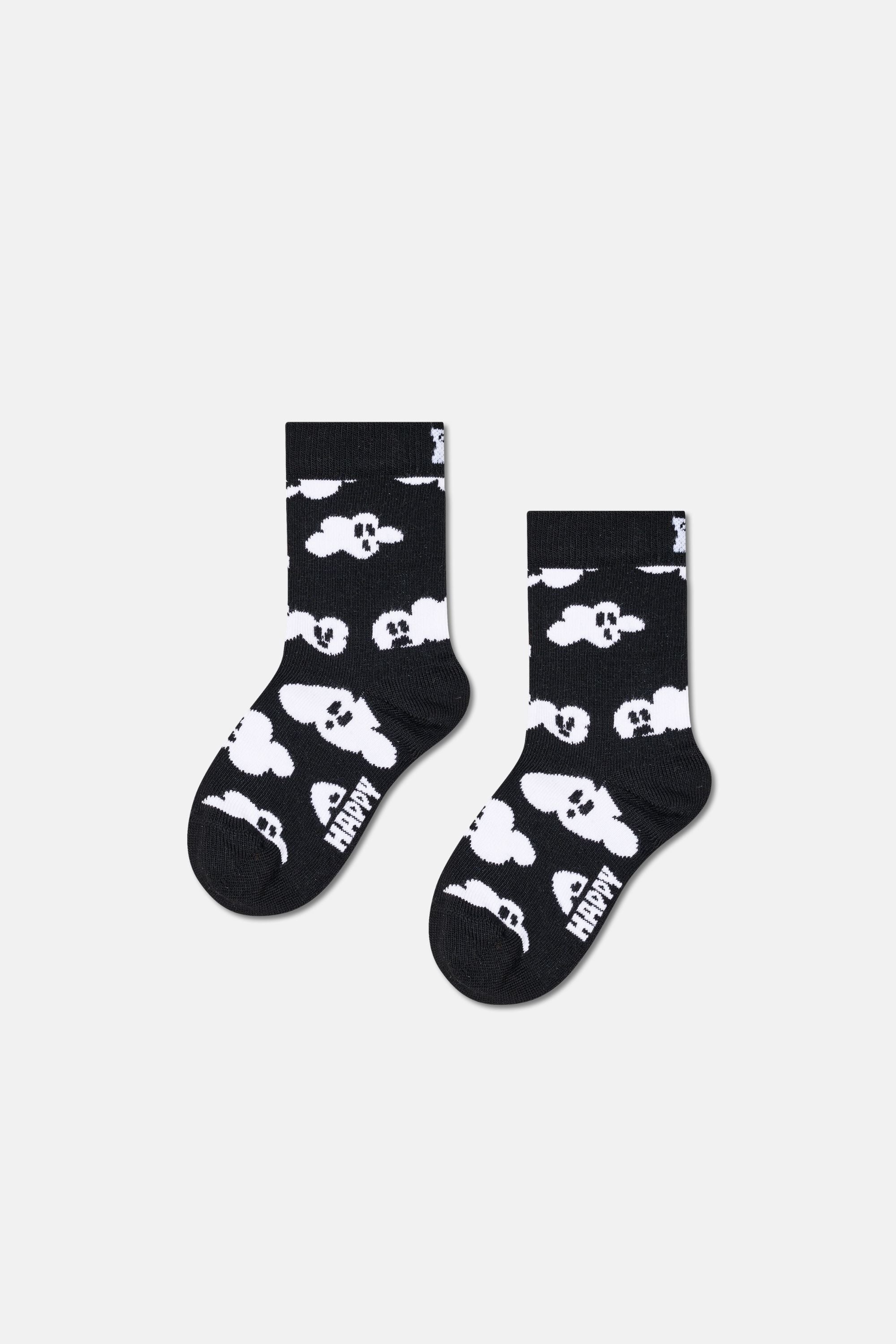 Happy Socks - Çocuk Siyah Bulut Desenli Pamuklu Çorap