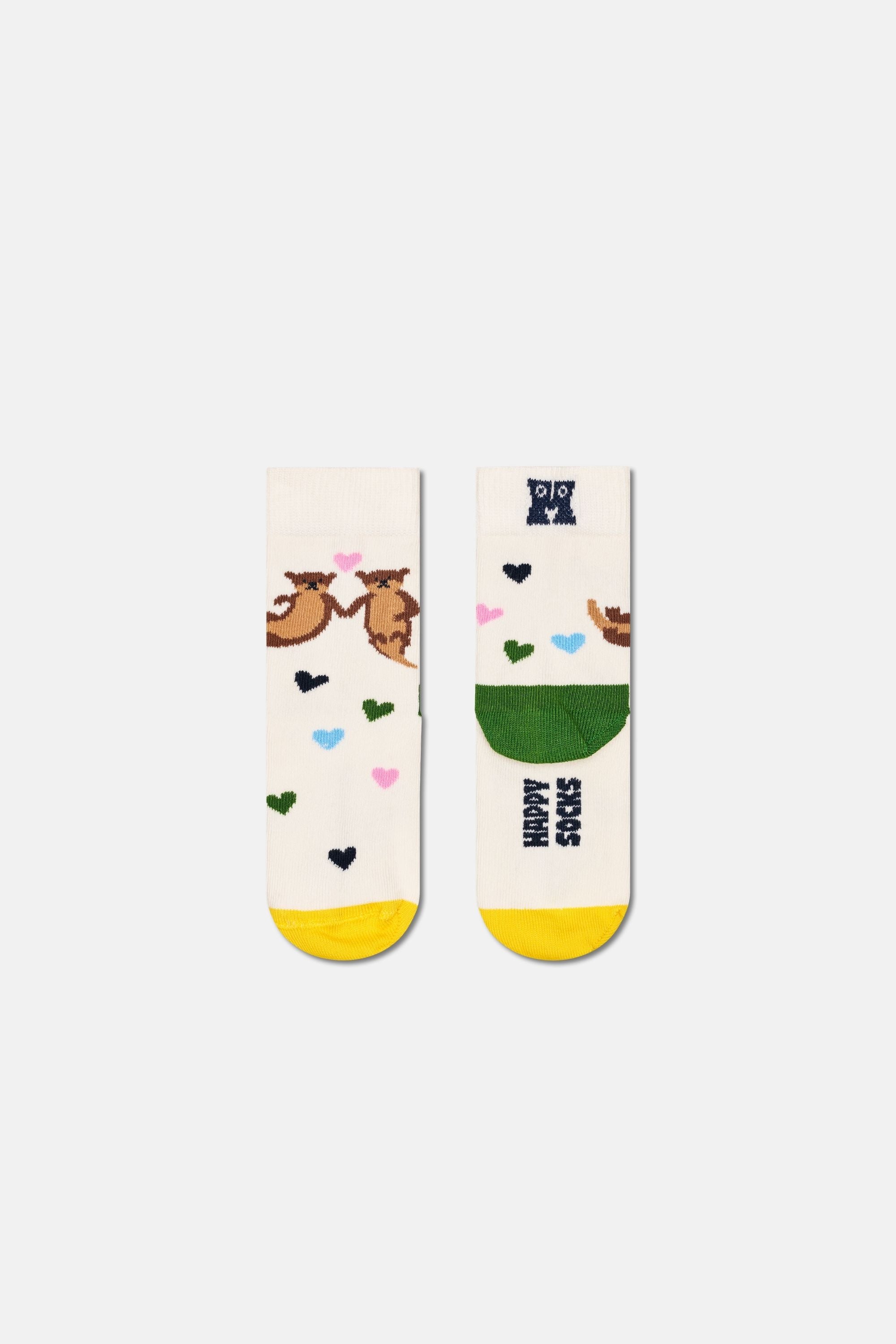Happy Socks - Çocuk Krem Su Samuru Desenli Pamuklu Çorap