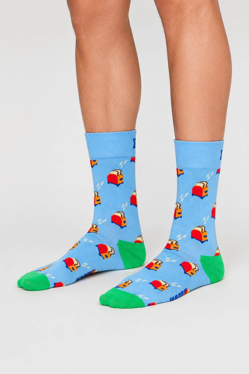 Happy Socks - Açık Mavi Ekmek Kızartma Makinesi Desenli Pamuklu Çorap