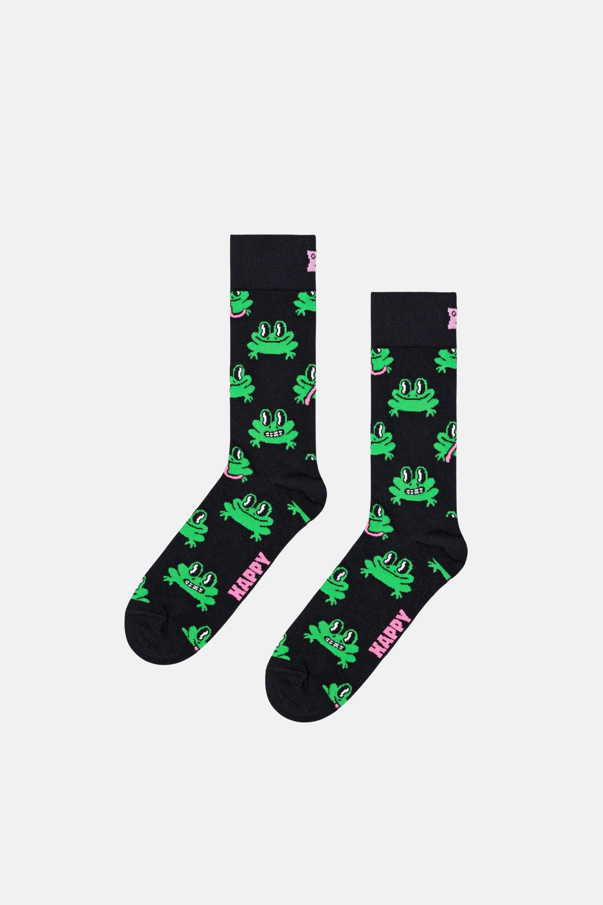 Happy Socks - Siyah Kurbağa Desenli Pamuklu Çorap