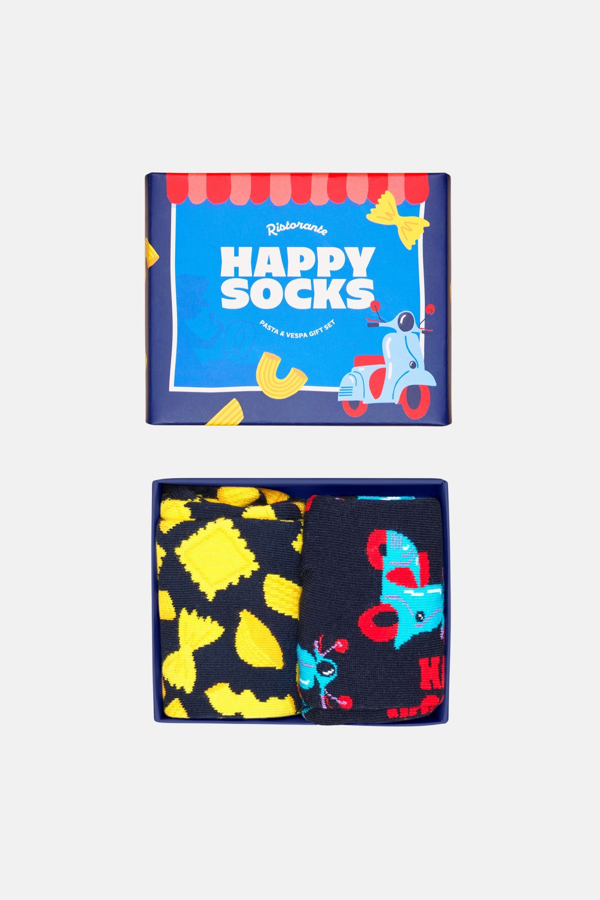 Happy Socks - Çok Renkli Makarna ve Scooter Desenli 2'li Çorap Hediye Seti