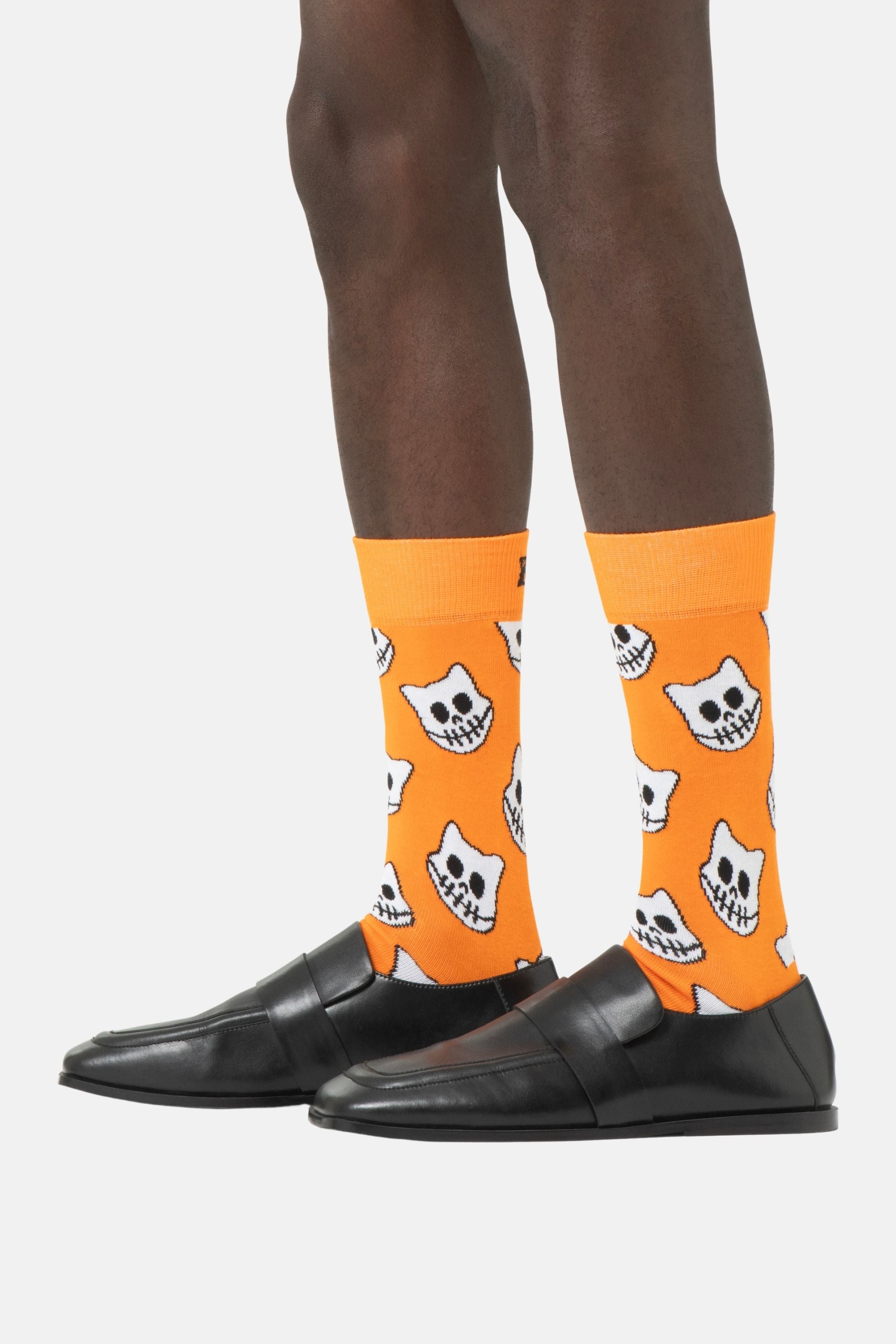 Happy Socks - Turuncu İskelet Kedi Desenli Pamuklu Çorap