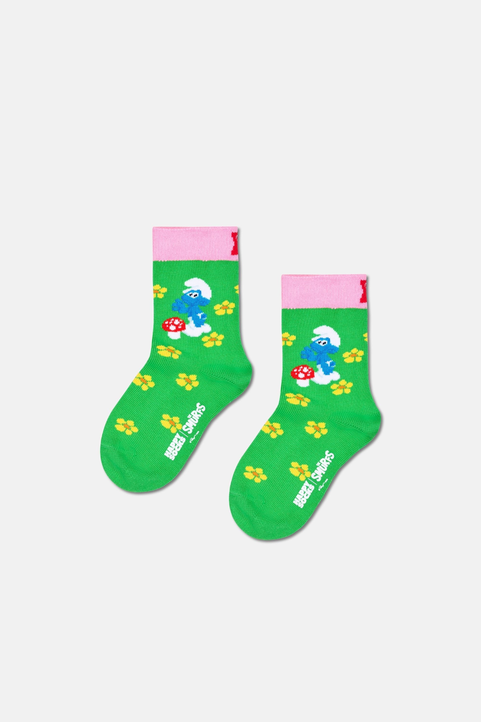 Happy Socks - Yeşil Şirinler Desenli Çocuk Pamuklu Çorap