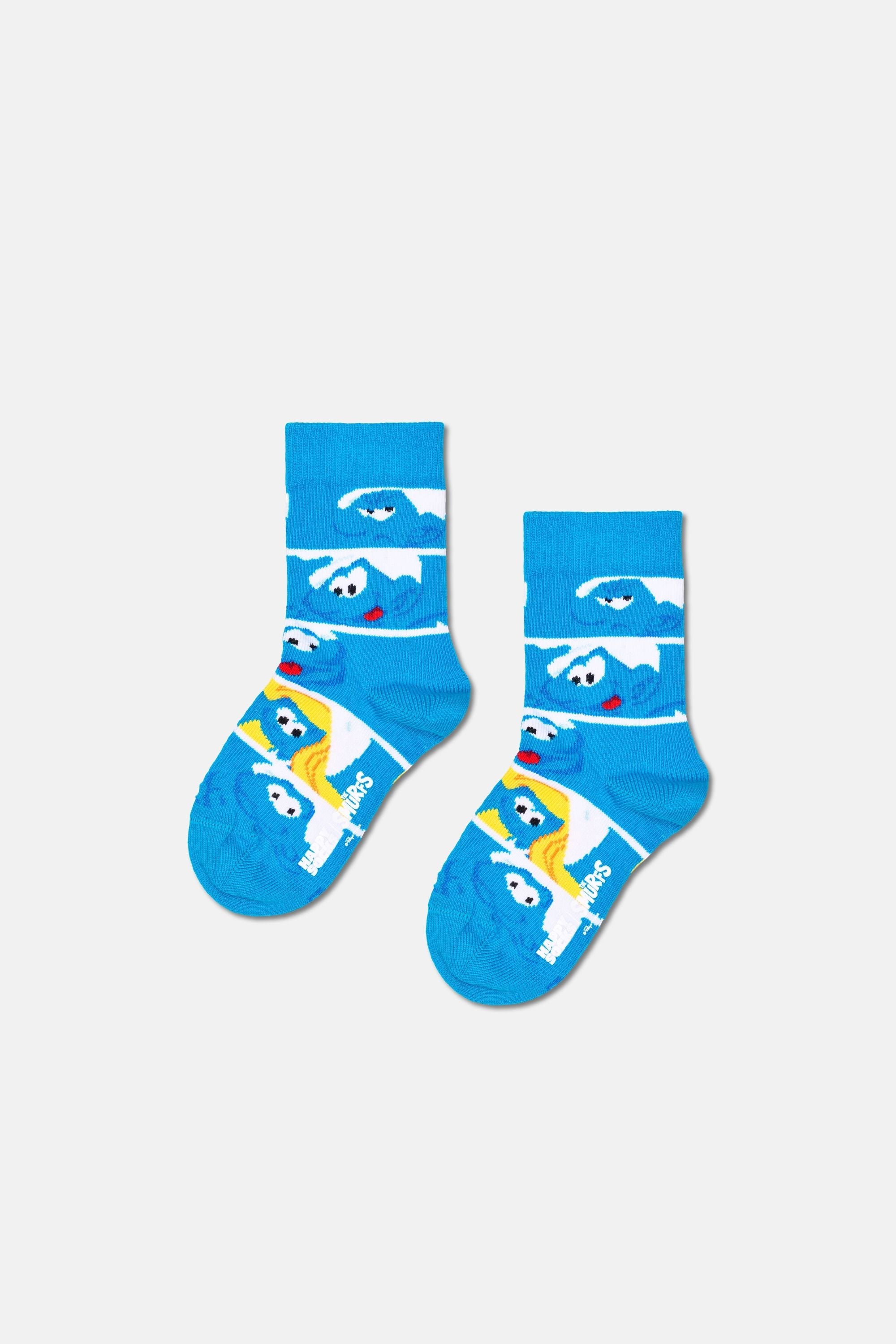 Happy Socks - Mavi Şirinler Desenli Çocuk Pamuklu Çorap