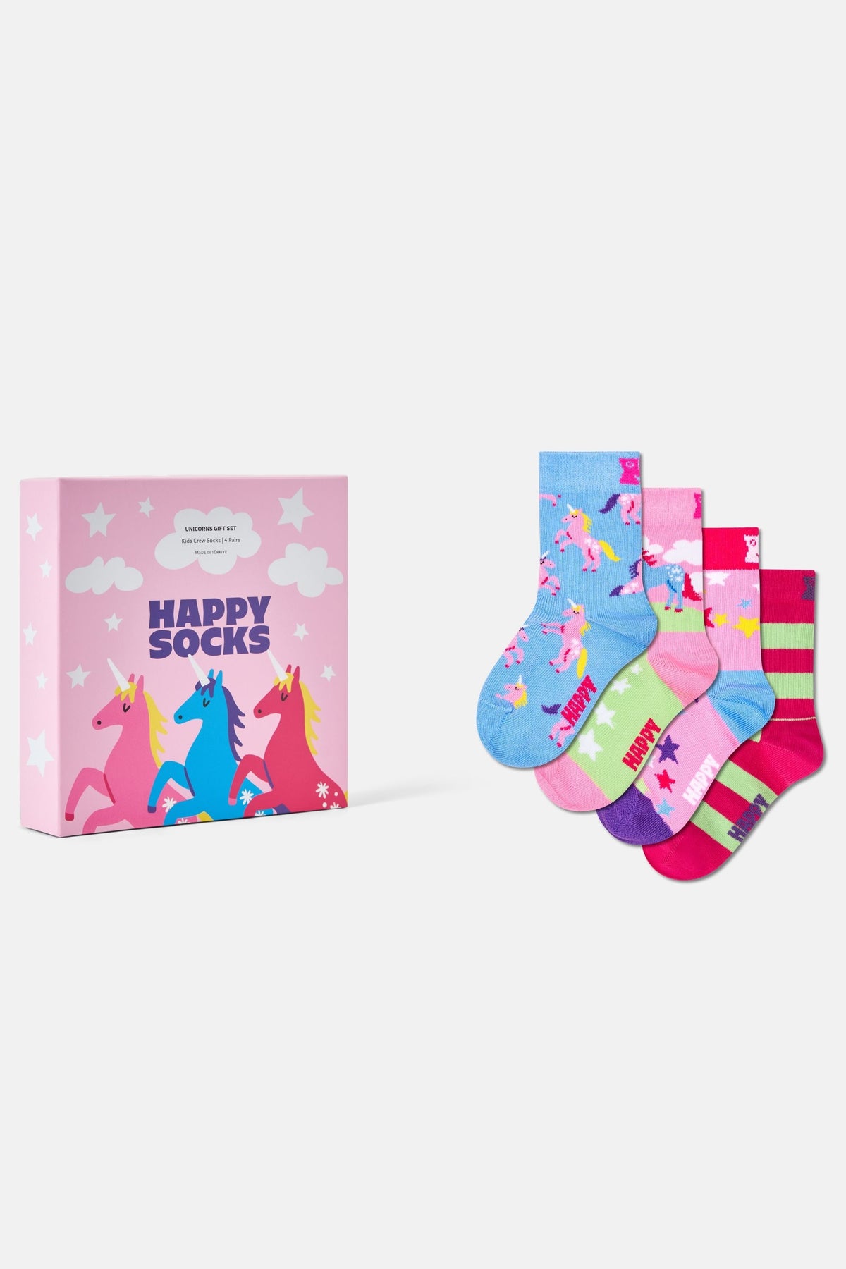 Happy Socks - Çok Renkli 4’lü Unicorn Desenli Çocuk Pamuklu Çorap Seti