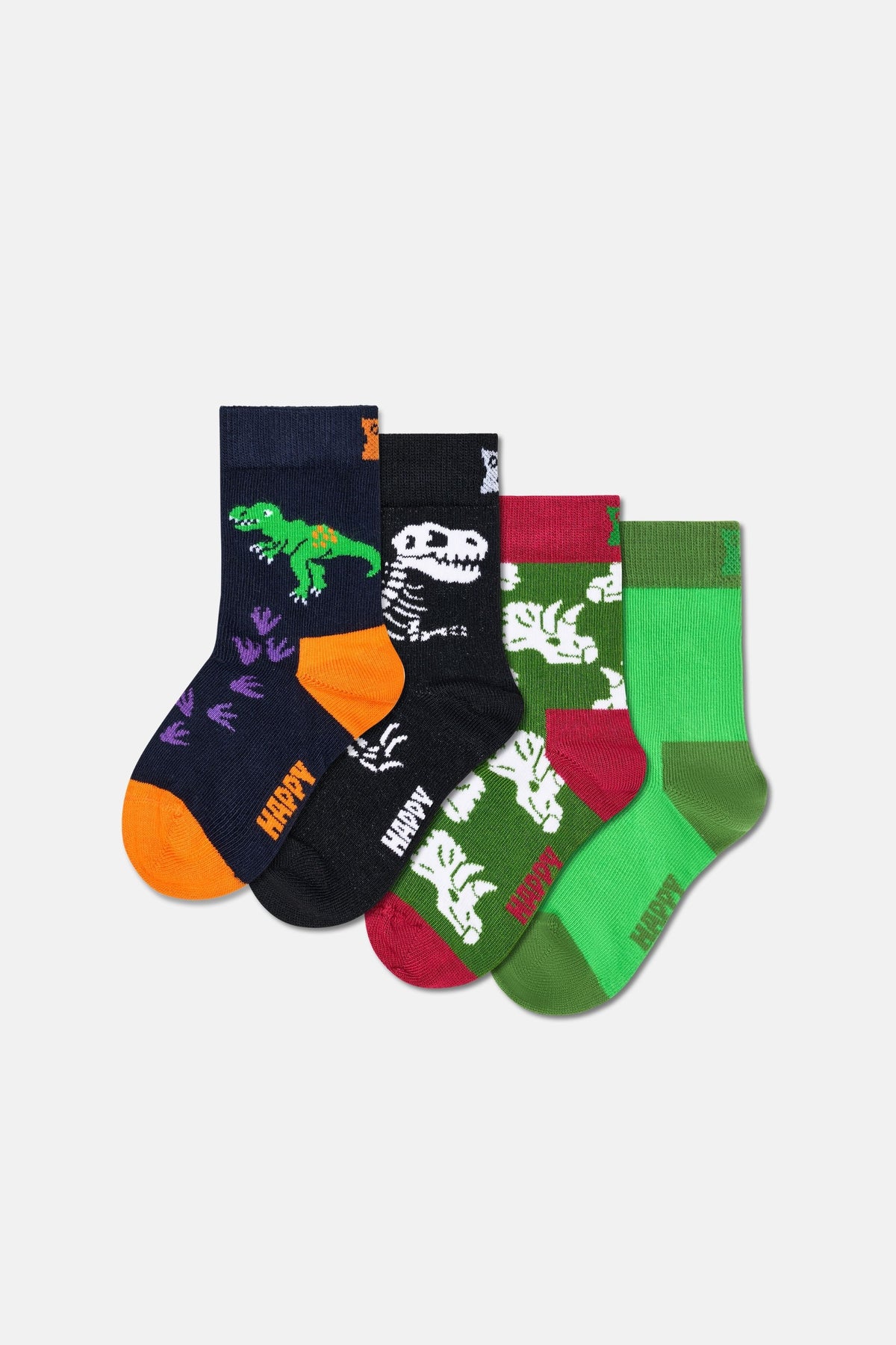 Happy Socks - Çok Renkli Çocuk 4’lü Dinozor Yeşil Pamuklu Çorap Seti