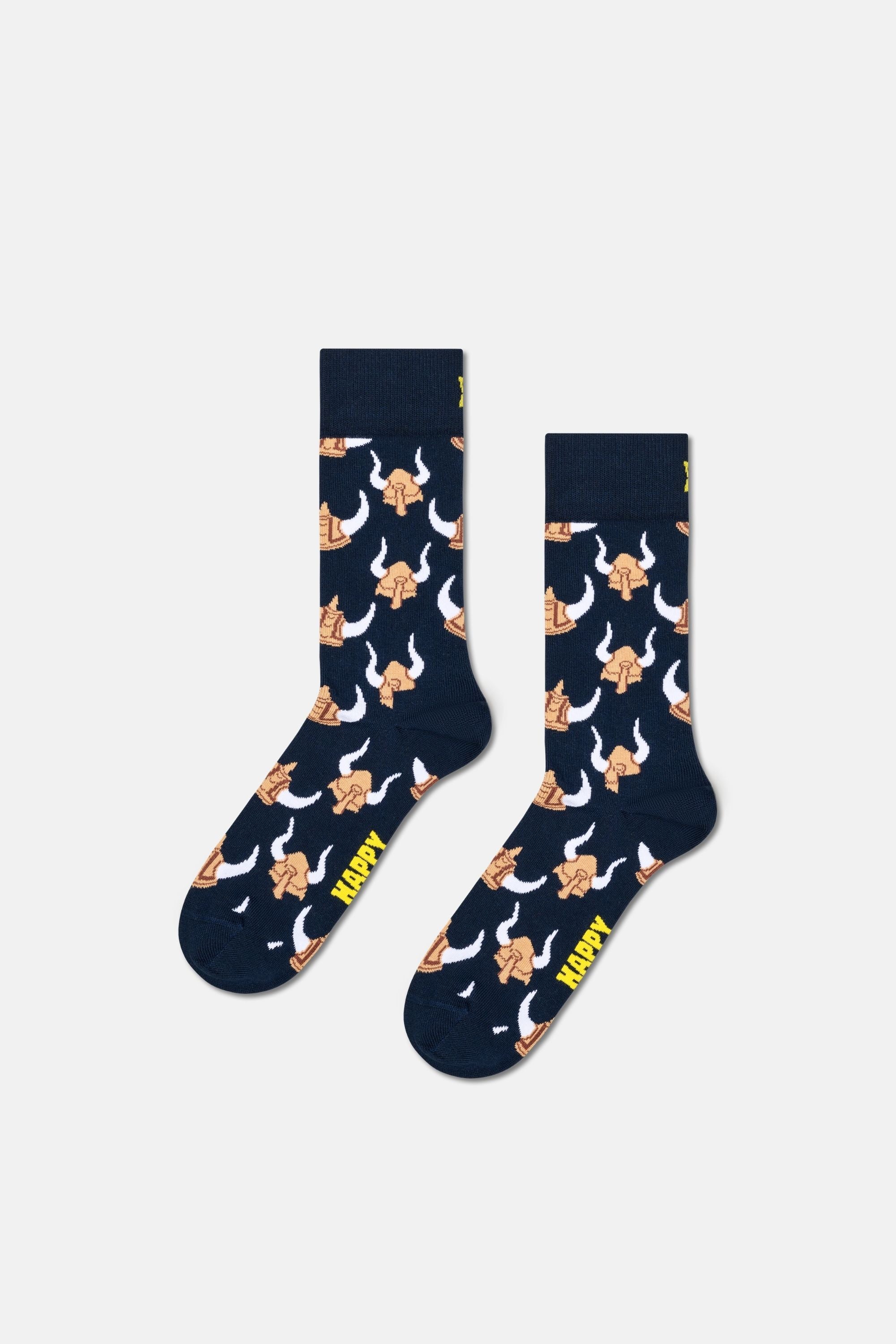 Happy Socks - Lacivert Vıkıng Kaskı Desenli Çorap