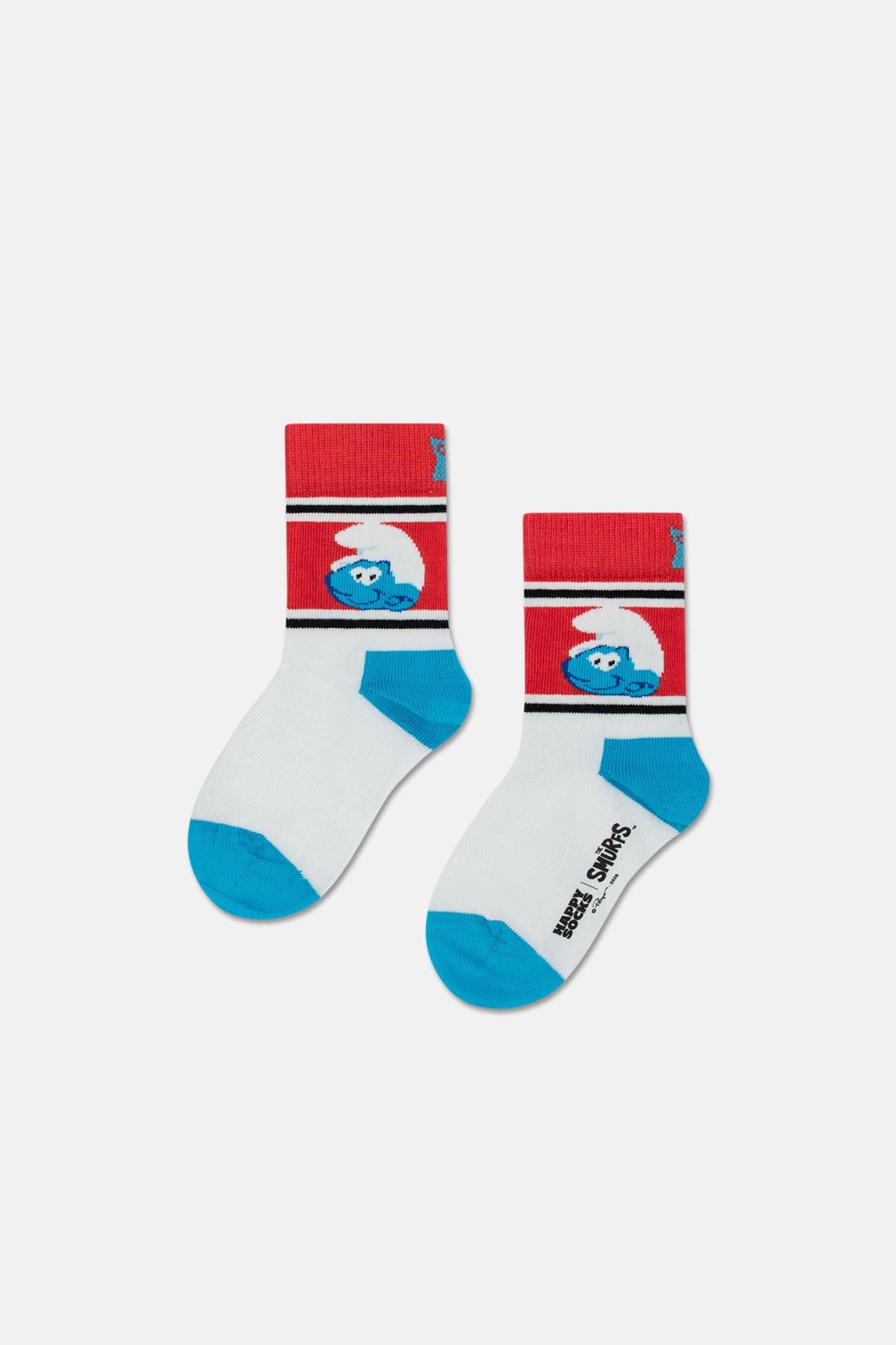 Happy Socks - Beyaz Şirinler Desenli Çocuk Pamuklu Çorap