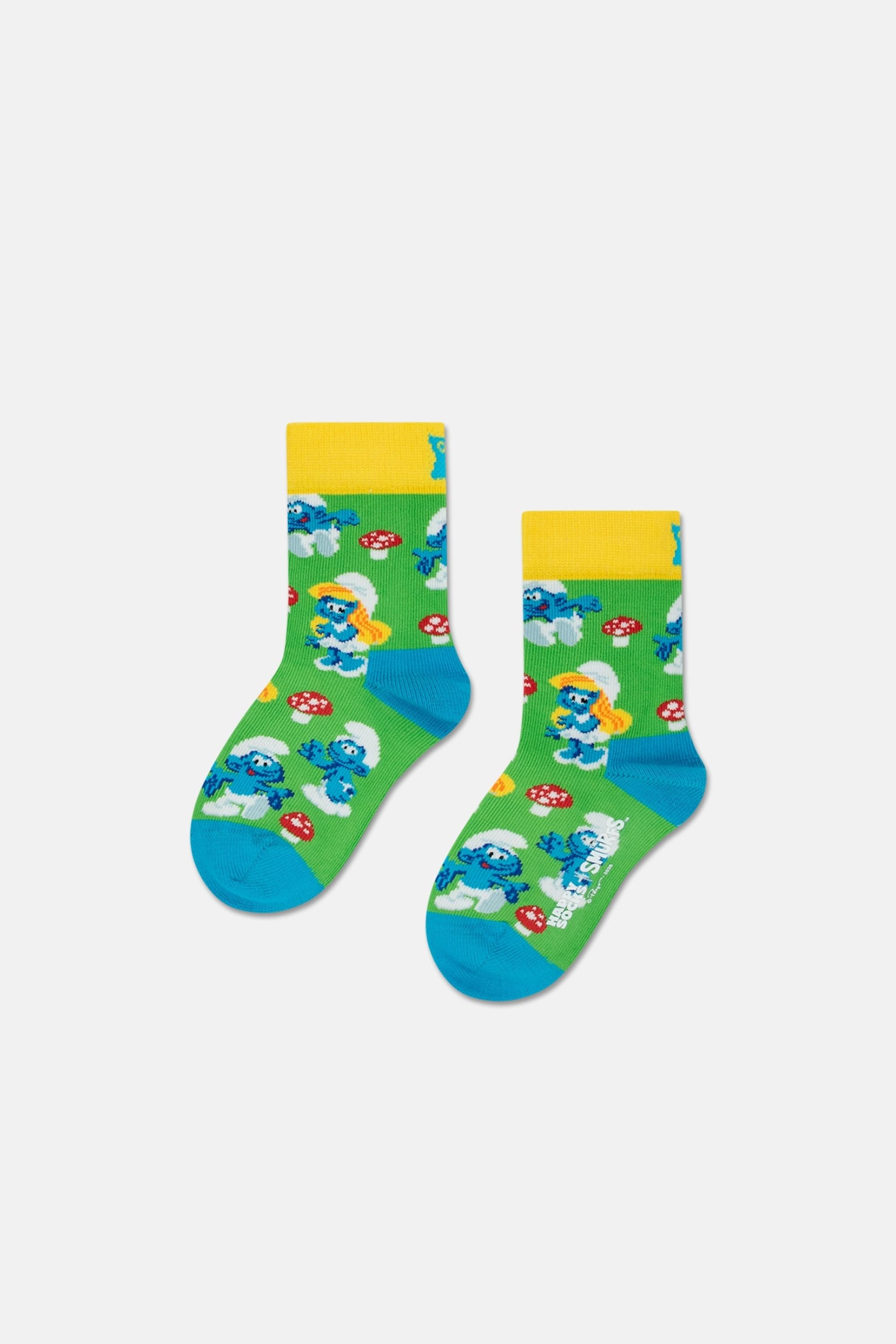 Happy Socks - Yeşil Şirinler Mantar Desenli Çocuk Pamuklu Çorap