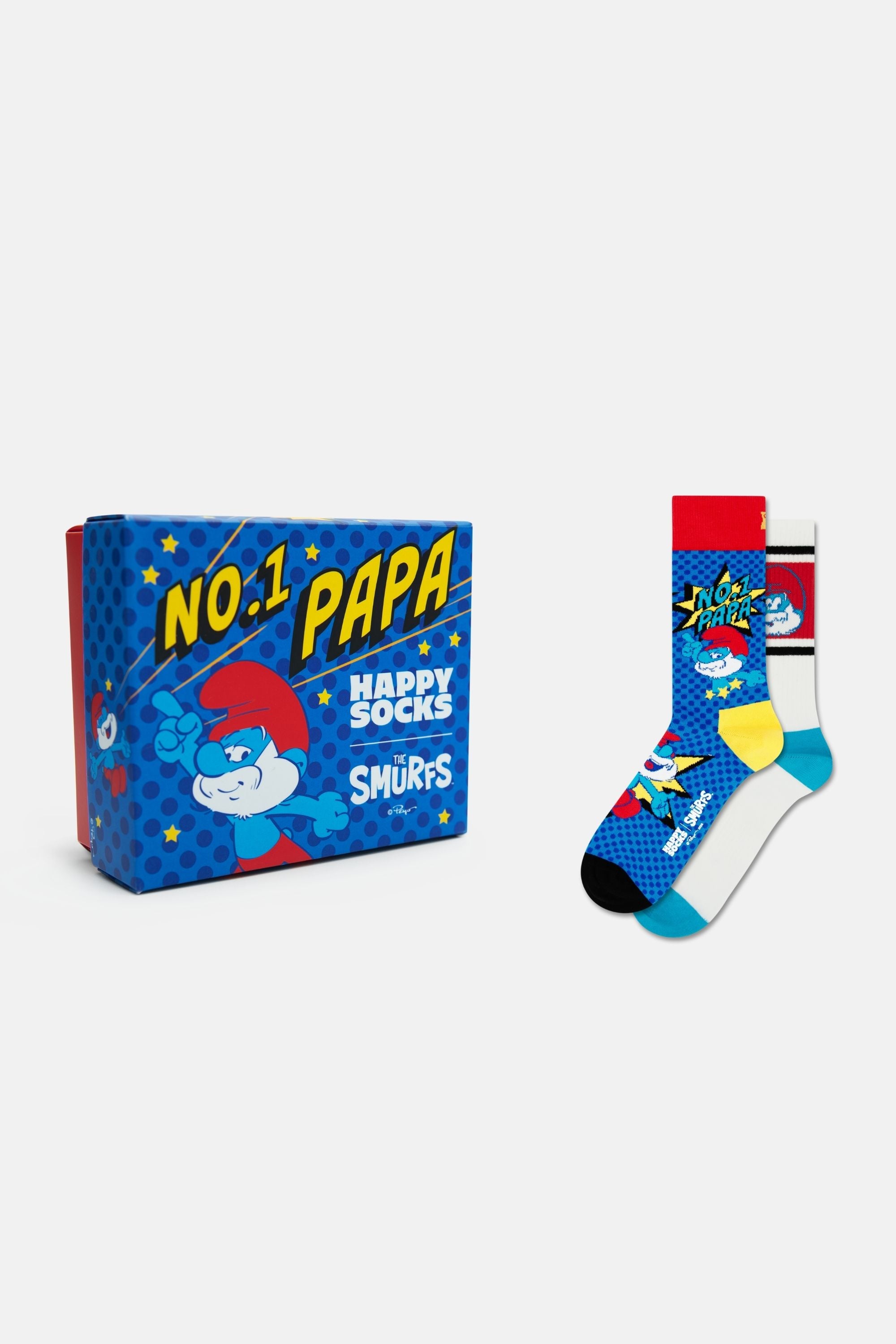 Happy Socks - Mavi 2’li No. 1 Papa Şirinler Desenli Pamuklu Çorap Seti