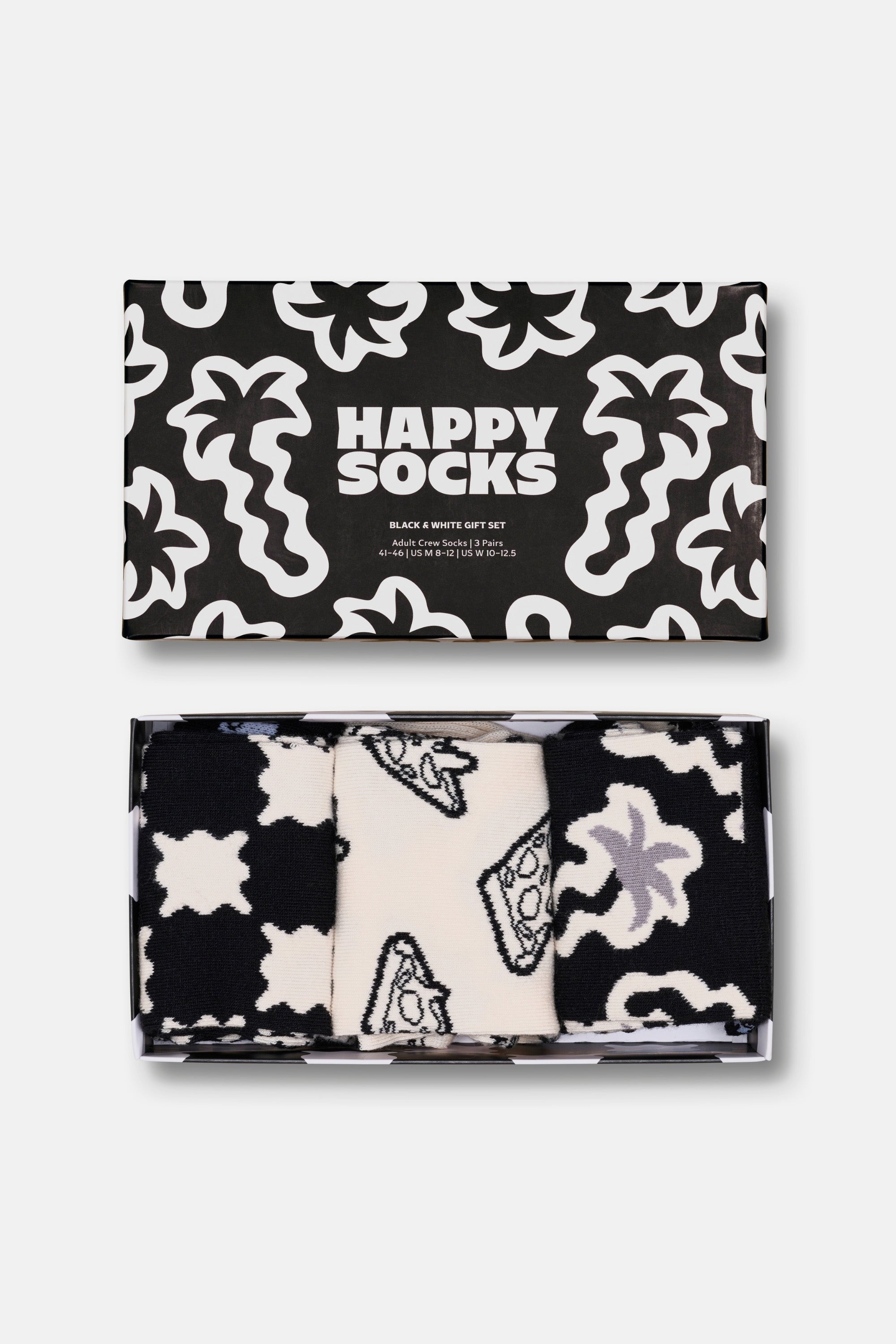 Happy Socks - Siyah Beyaz Desenli 3’lü Pamuklu Çorap Seti