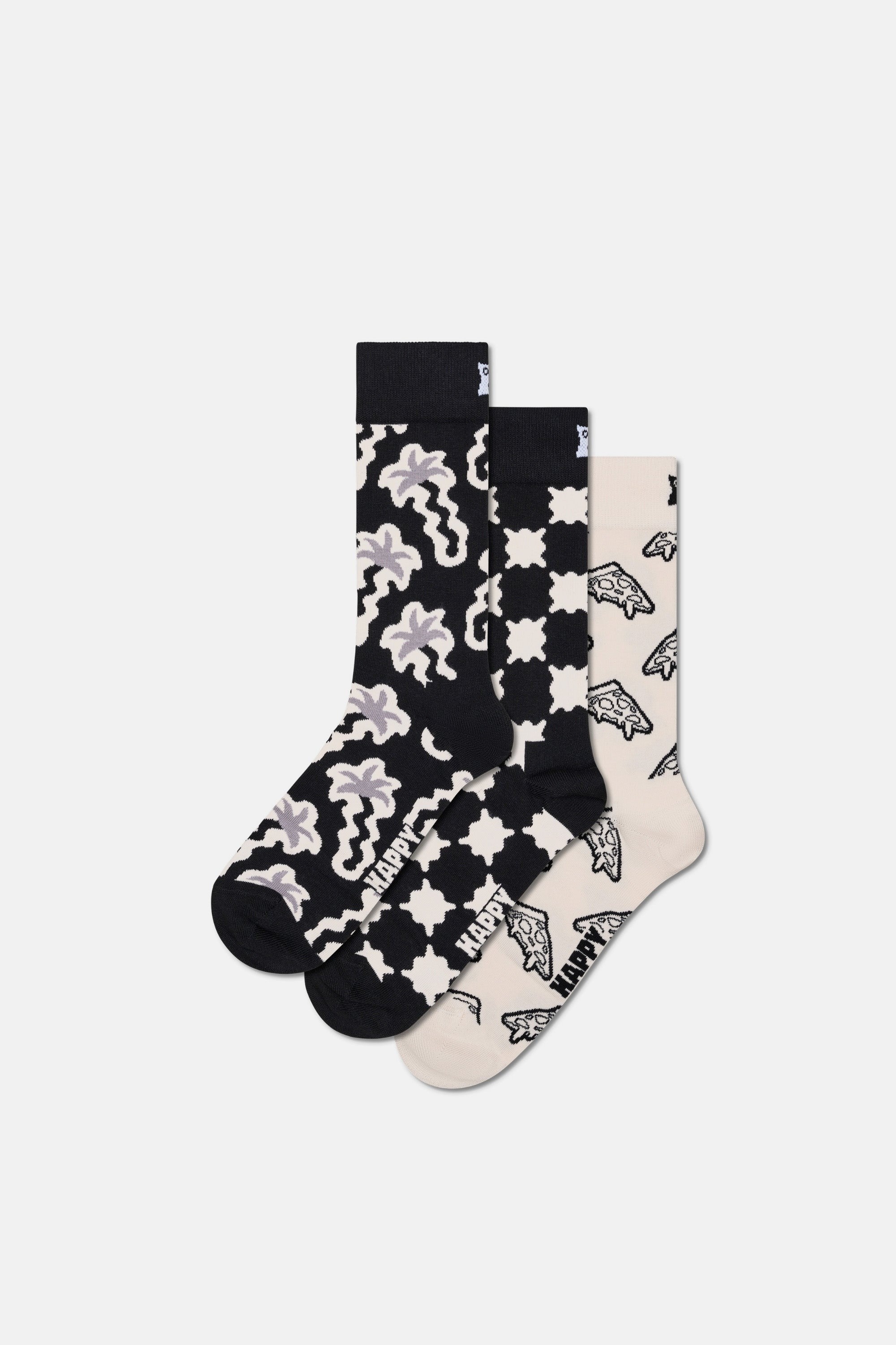 Happy Socks - Siyah Beyaz Desenli 3’lü Pamuklu Çorap Seti