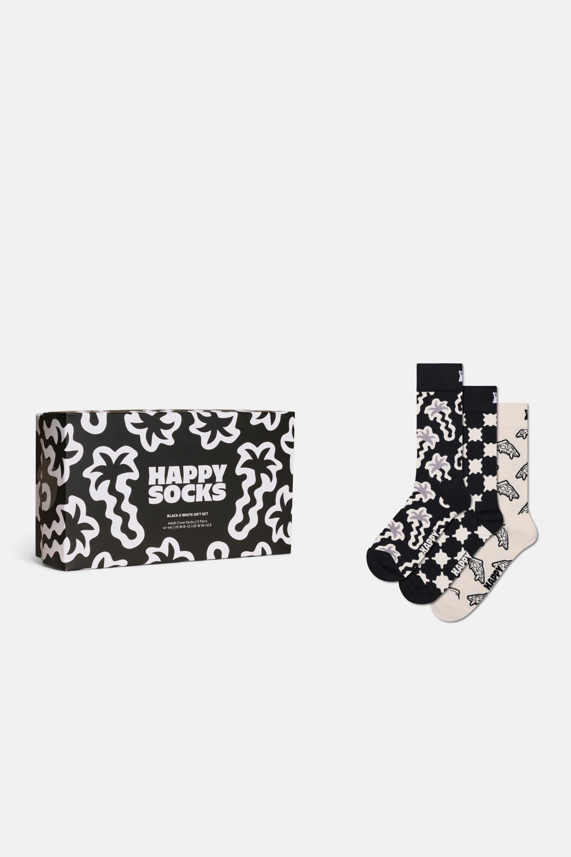 Happy Socks - Siyah Beyaz Desenli 3’lü Pamuklu Çorap Seti