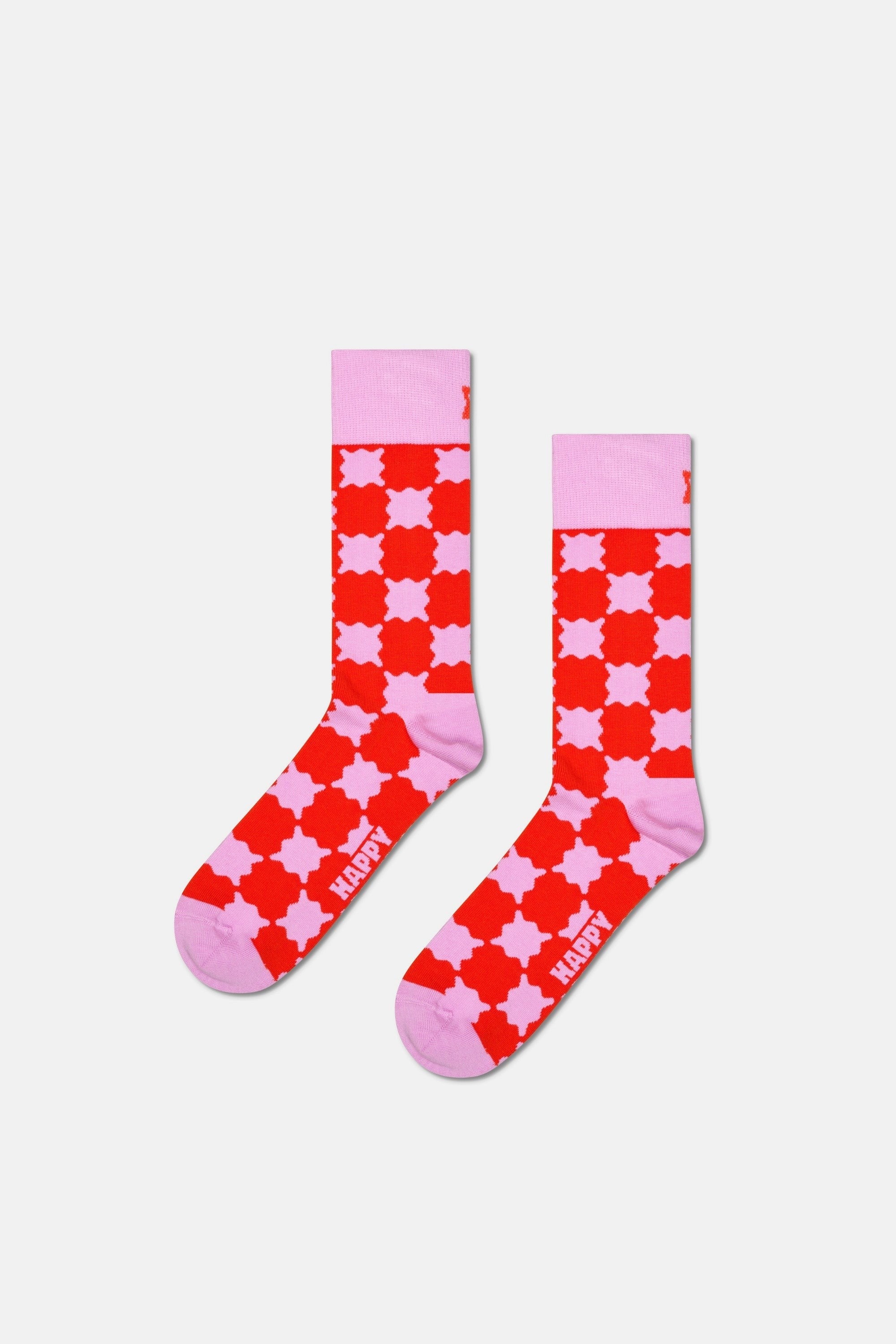Happy Socks - Çok Renkli Kare ve Çizgi Desenli Pamuklu 3’lü Çorap Seti
