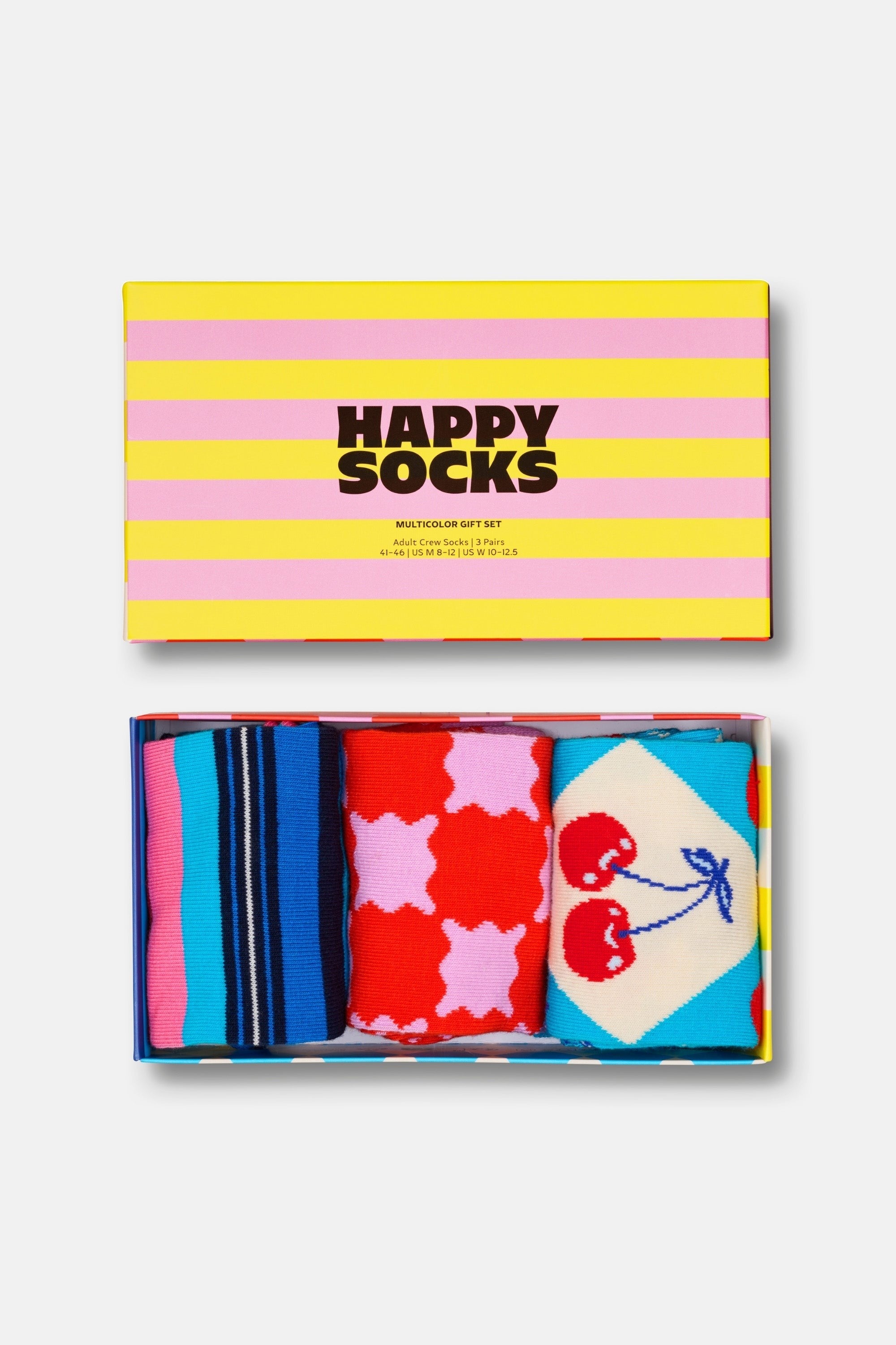 Happy Socks - Çok Renkli Kare ve Çizgi Desenli Pamuklu 3’lü Çorap Seti