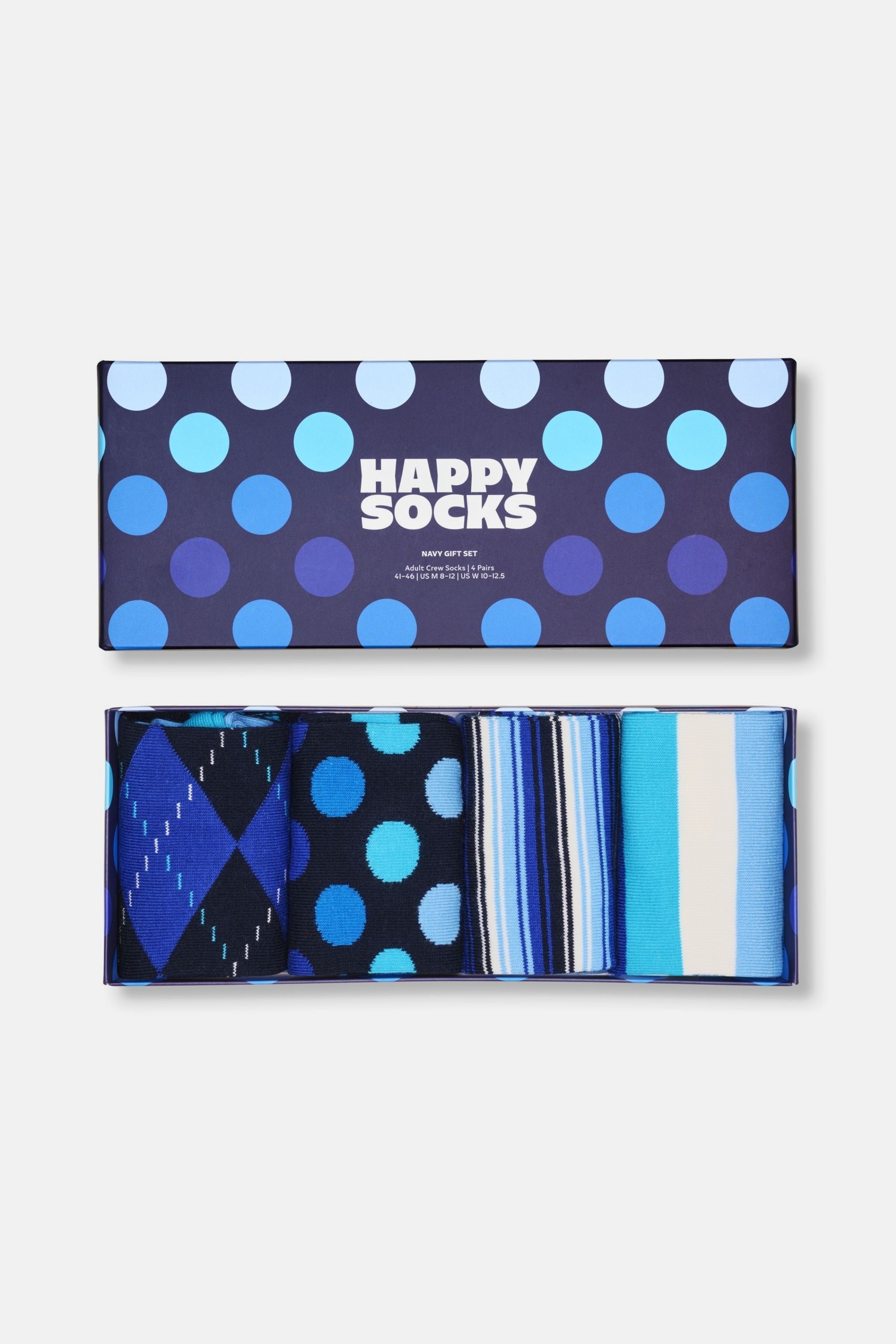 Happy Socks - Mavi Karışık Desenli Pamuklu 4’lü Çorap Seti