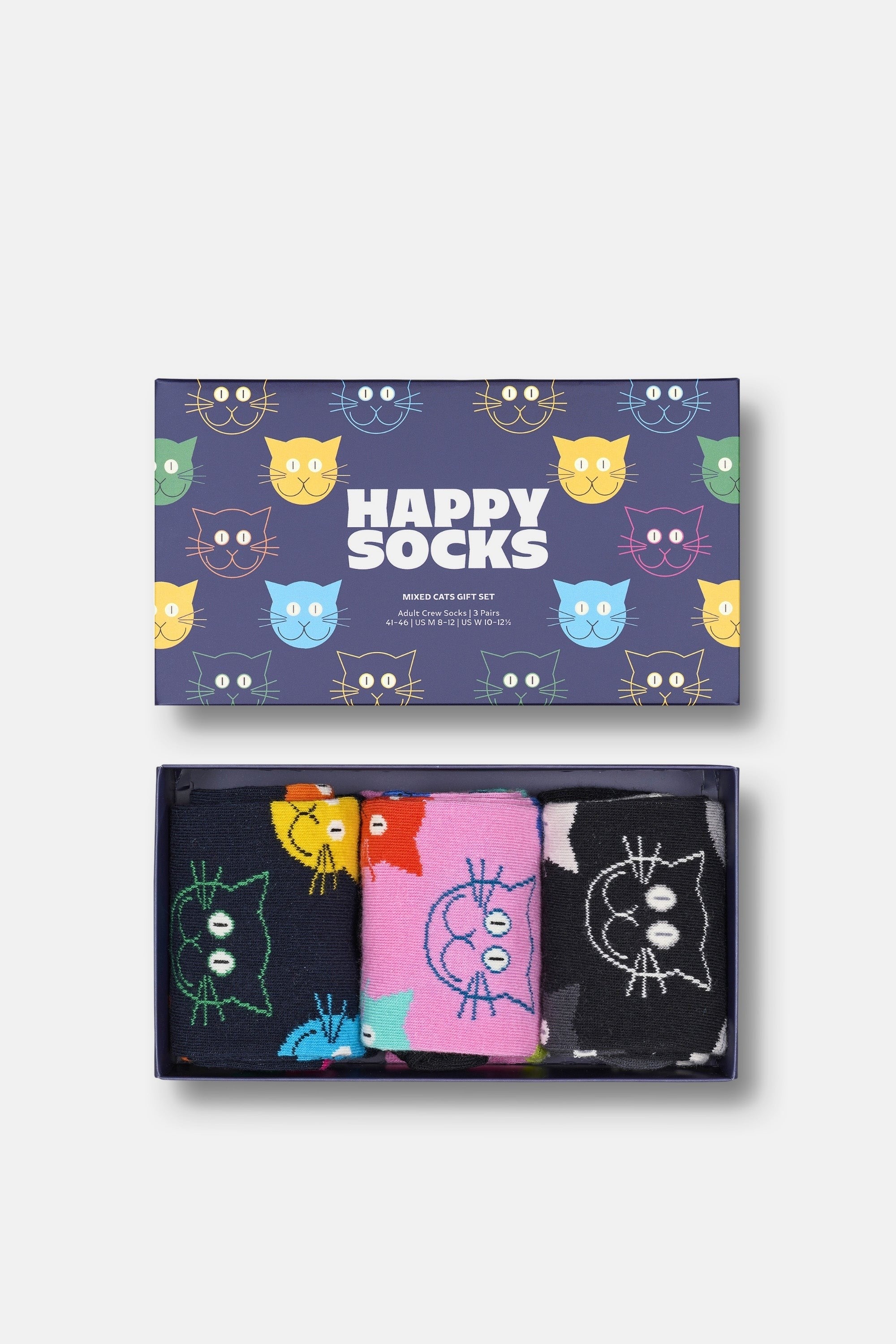 Happy Socks - Çok Renkli Kedi Desenli Pamuklu 3’lü Çorap Seti