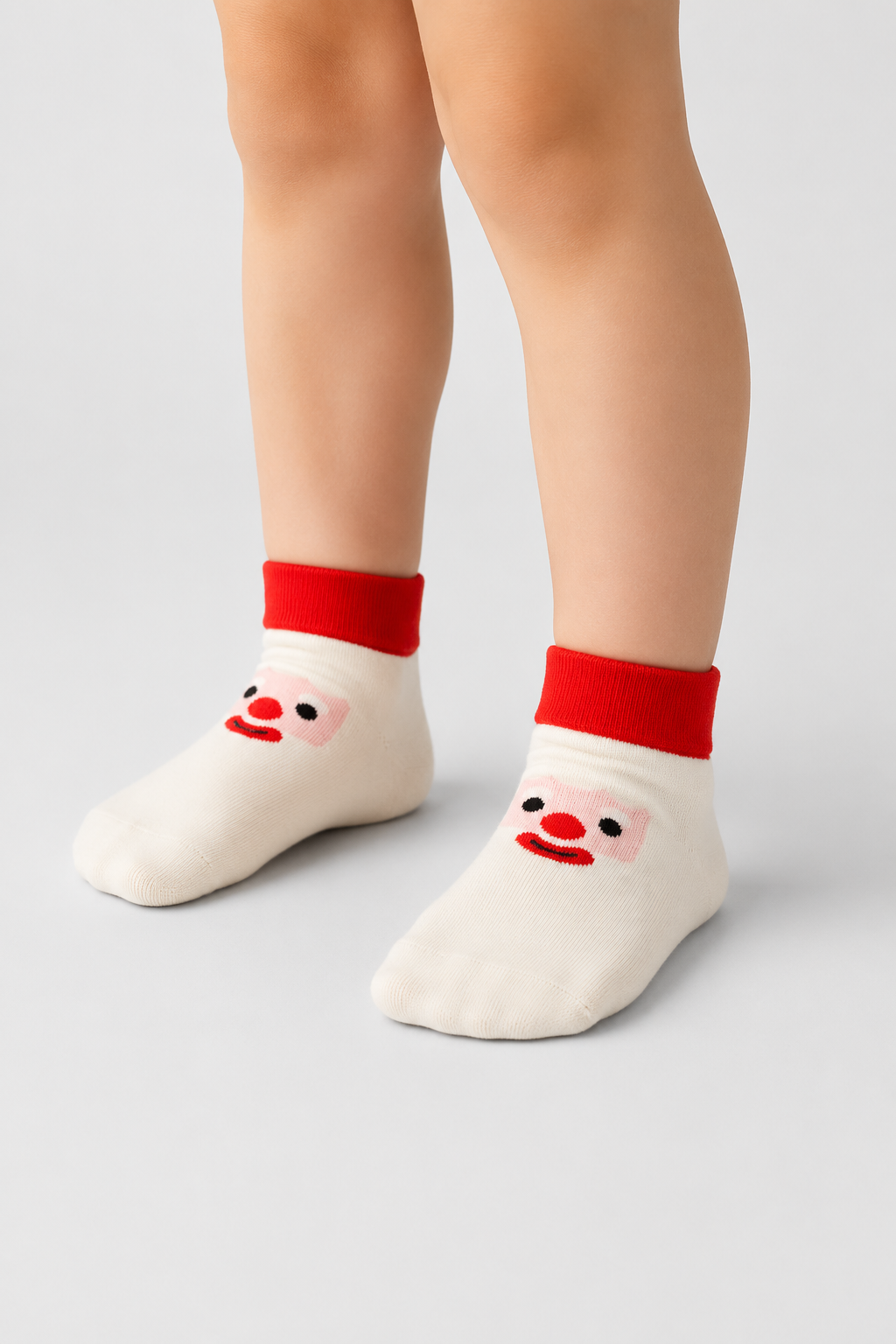 Happy Socks - Beyaz Noel Baba Desenli Kaydırmaz Çocuk Pamuklu Çorap