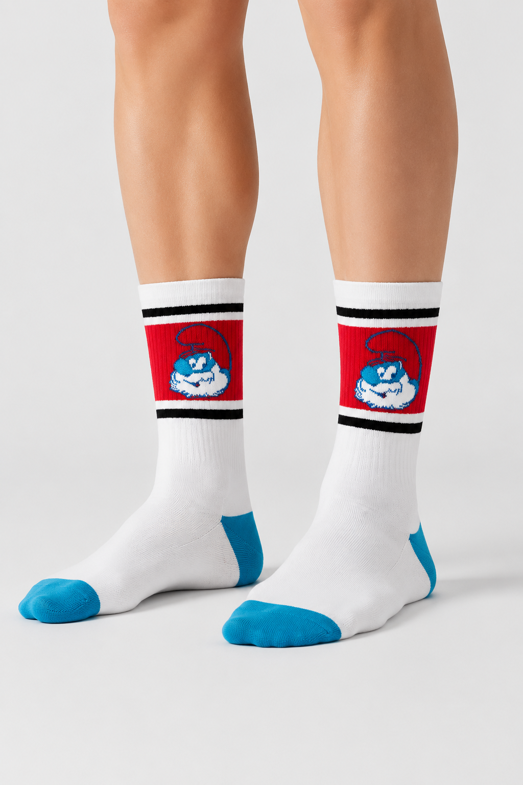 Happy Socks - Beyaz Şirin Baba Desenli Pamuklu Çorap