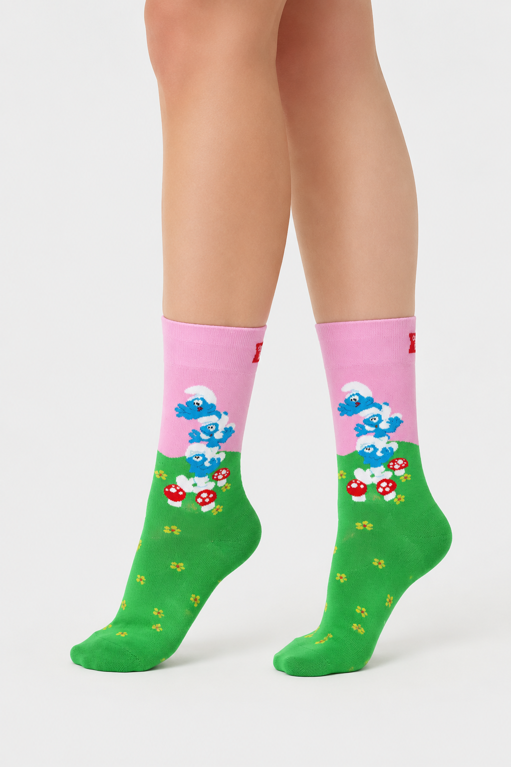 Happy Socks - Yeşil Şirinler Desenli Pamuklu Çorap