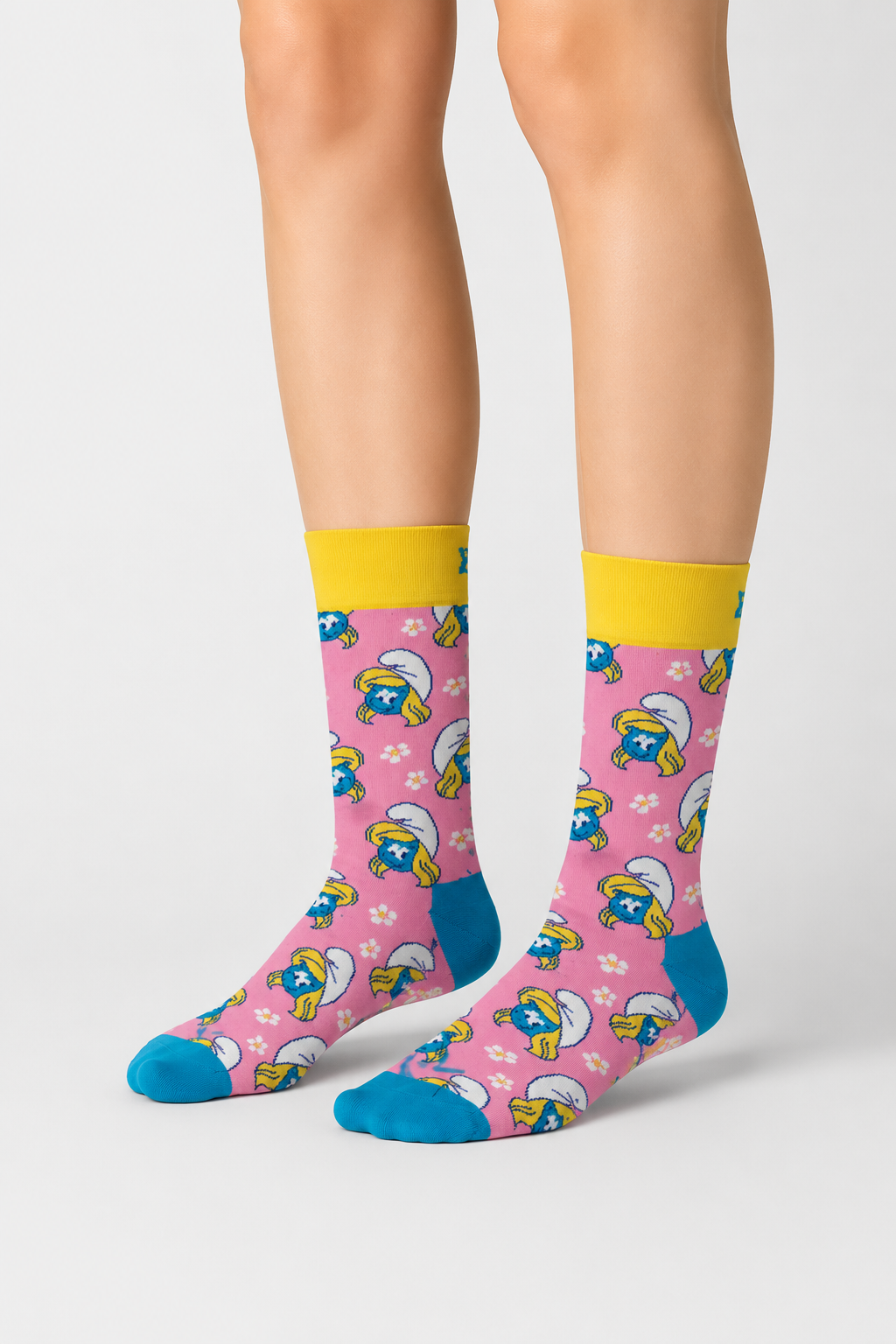 Happy Socks - Açık Pembe Şirine ve Çiçek Desenli Pamuklu Çorap