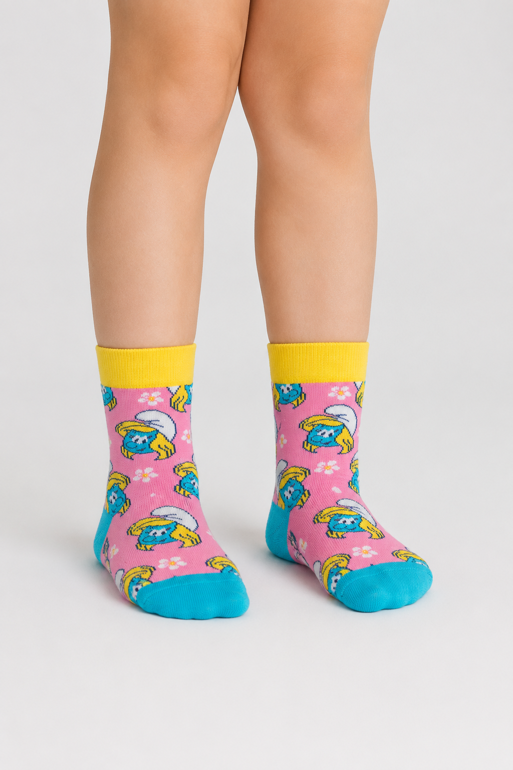 Happy Socks - 7-9 Yaş Açık Pembe Şirine ve Çiçek Desenli Çocuk Pamuklu Çorap