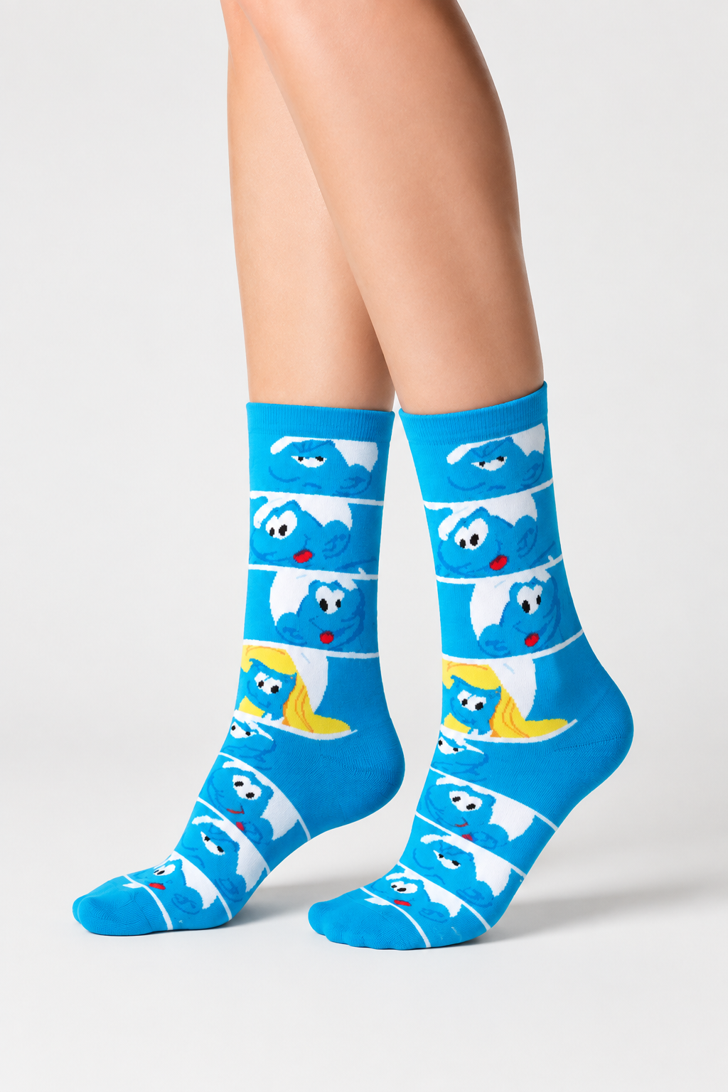 Happy Socks - Mavi Şirinler Desenli Pamuklu Çorap