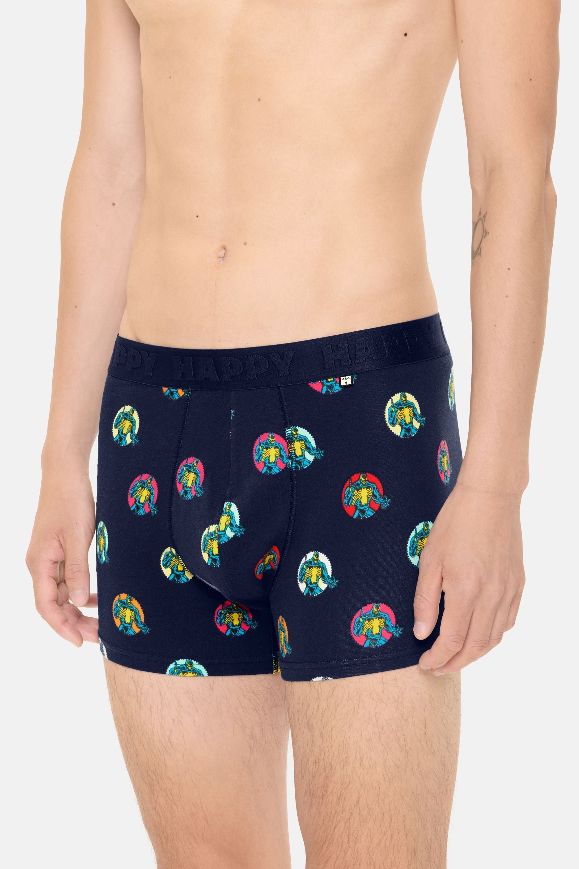 Happy Socks -  Erkek Lacivert Süper Kahraman Desenli Boxer