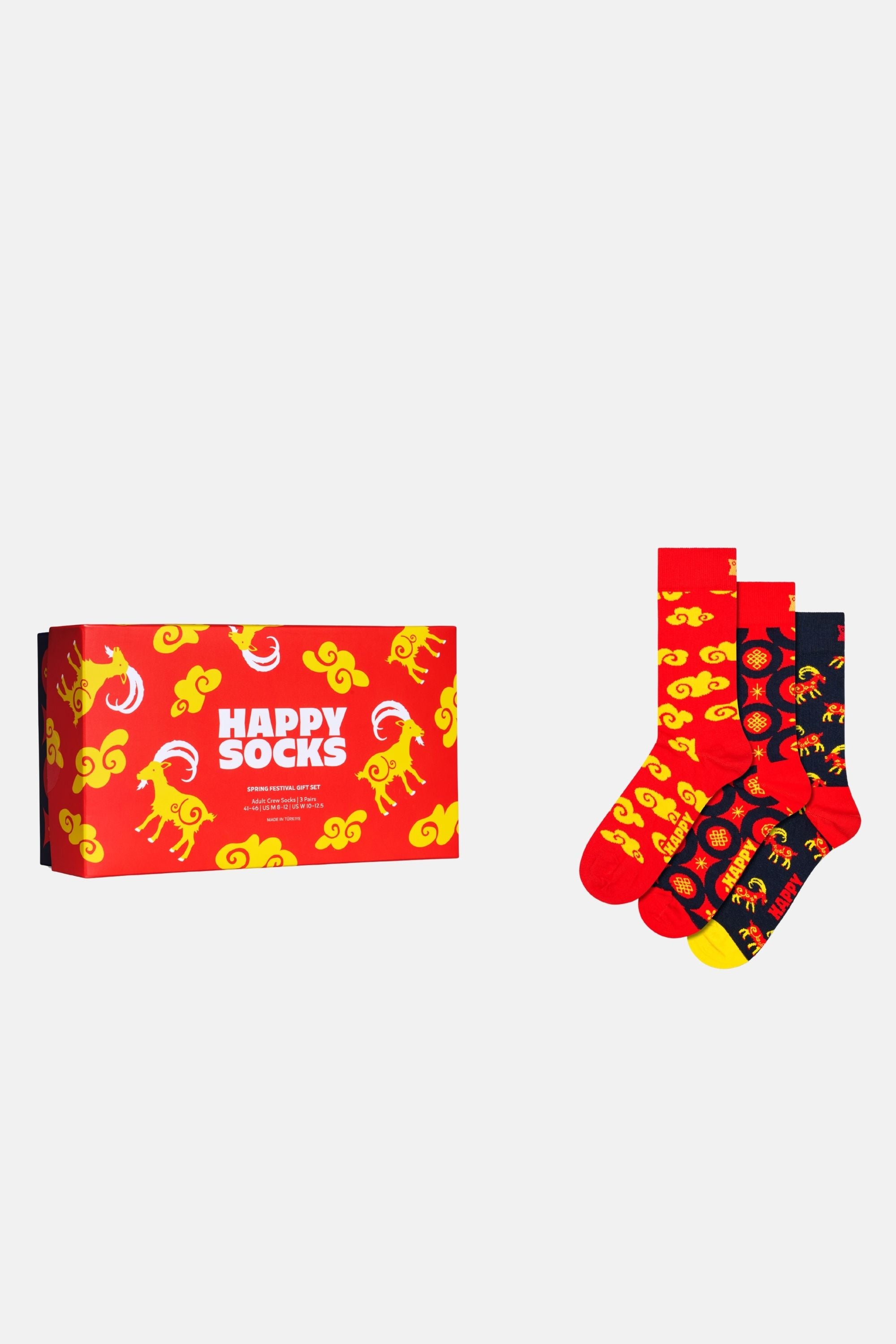 Happy Socks - Kırmızı Boğa Desenli 3'lü Pamuklu Çorap Seti