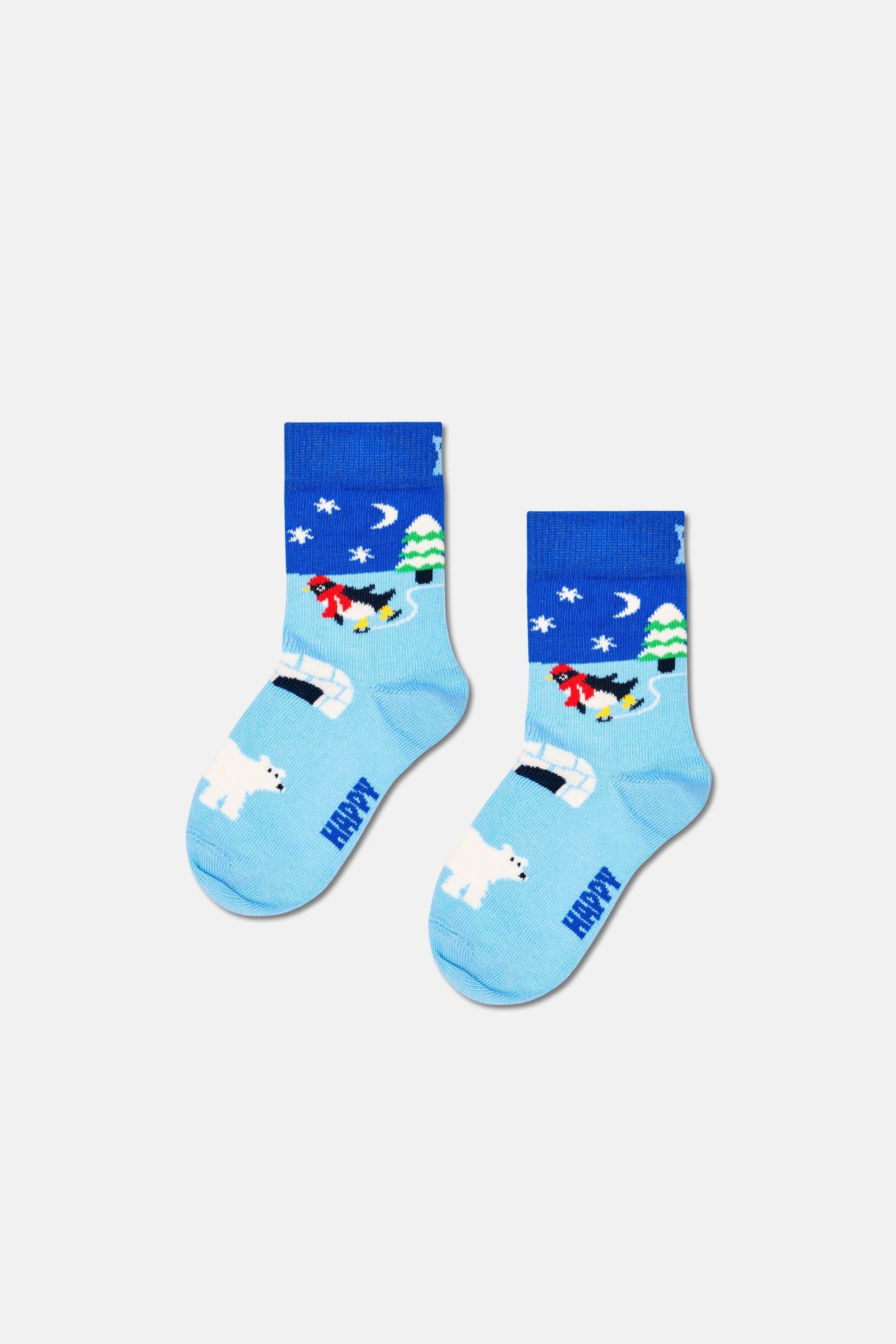 Happy Socks - Çocuk Çok Renkli Penguen Desenli Pamuklu Çorap