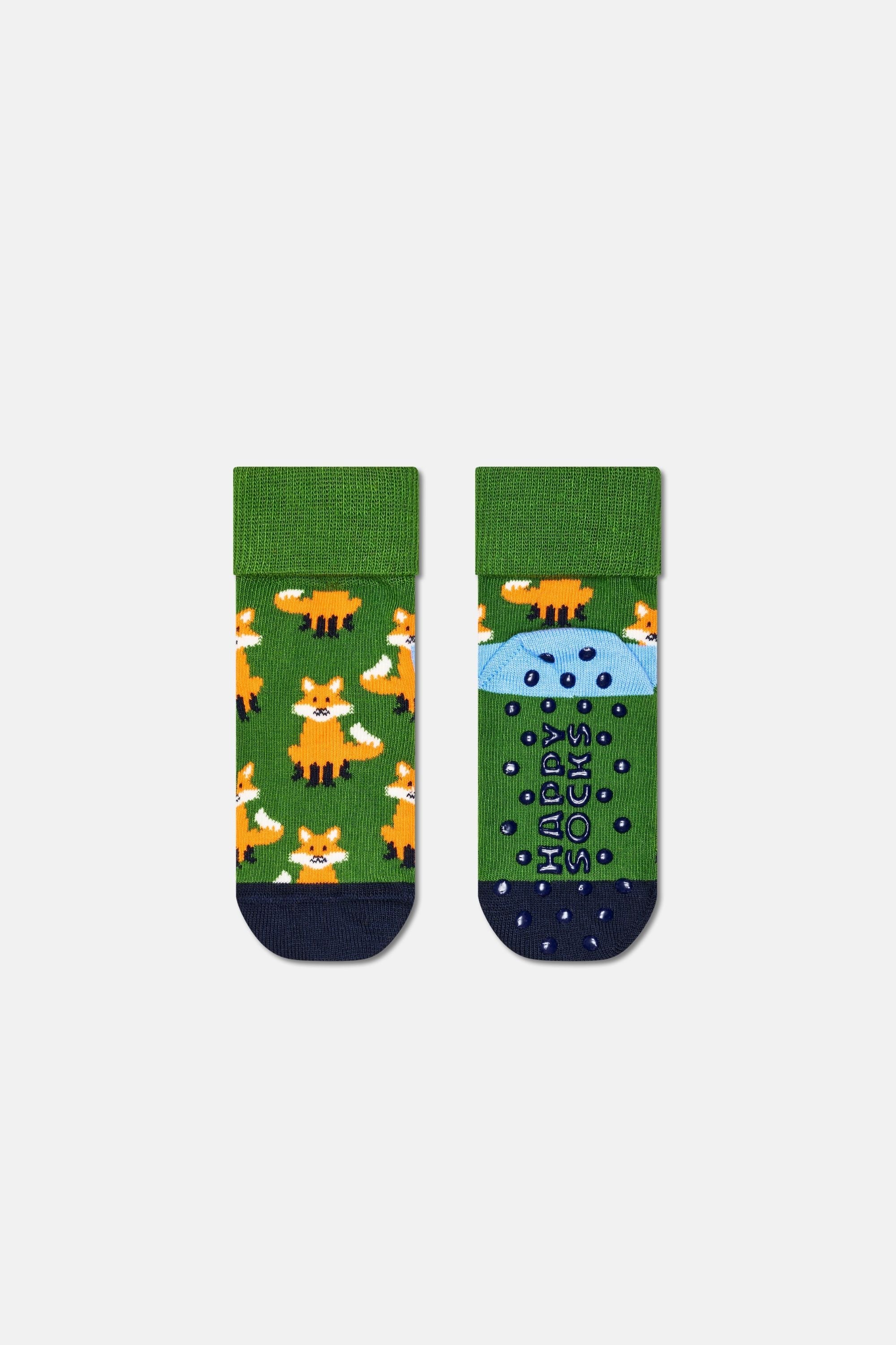 Happy Socks - Çocuk Yeşil Tilki  Desenli Pamuklu Çorap