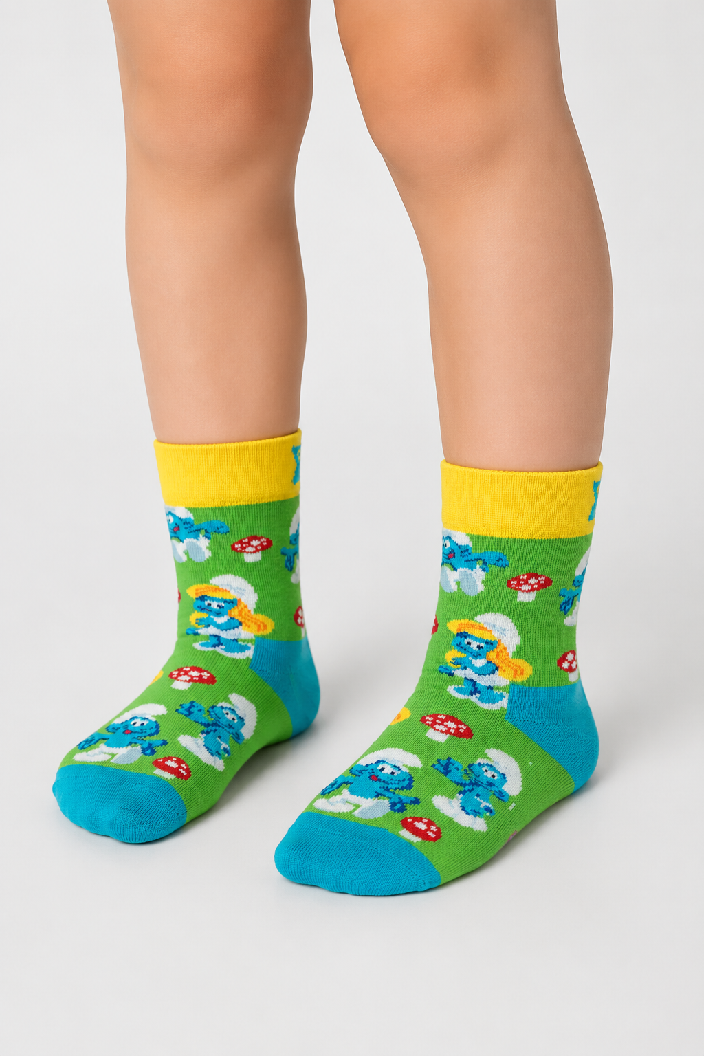 Happy Socks - 4-6 Yaş Yeşil Şirinler Ve Mantar Desenli Çocuk Pamuklu Çorap