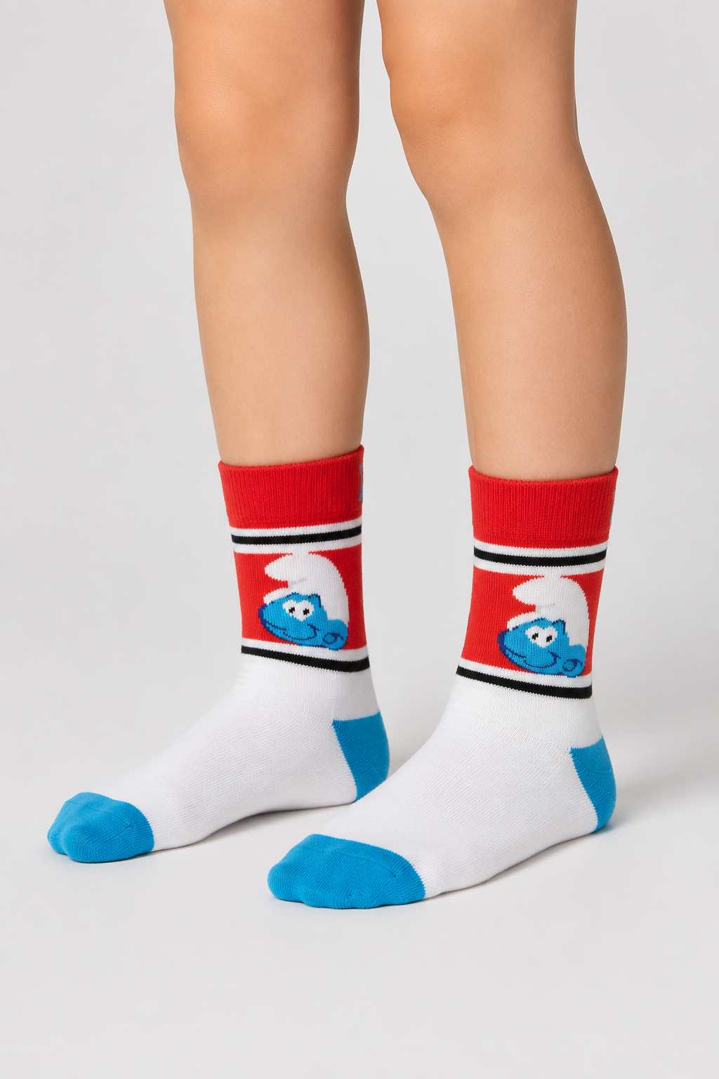 Happy Socks - 4-6 Yaş Beyaz Şirinler Desenli Çocuk Pamuklu Çorap