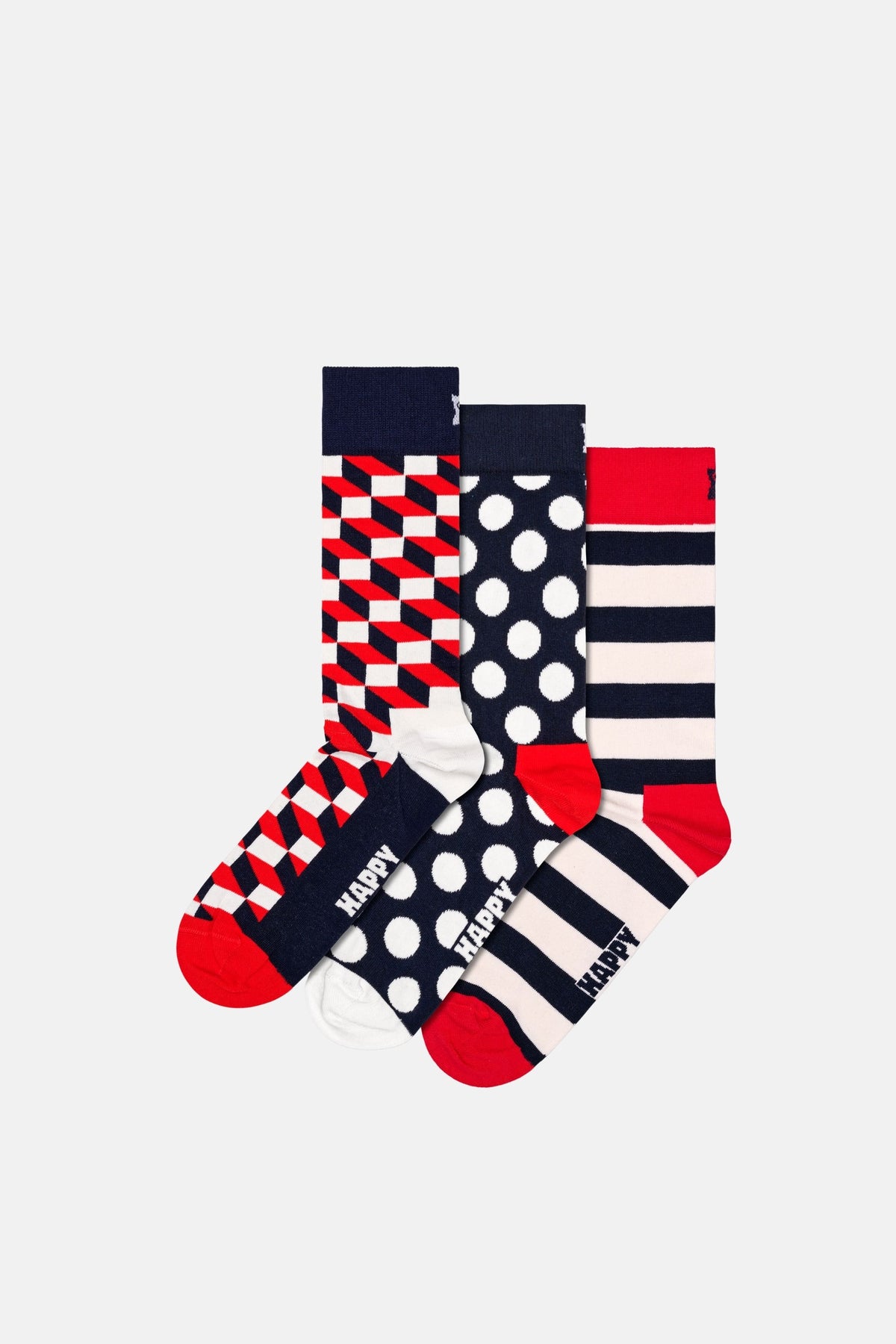 Happy Socks - Lacivert 3’lü Klasik Desenli Pamuklu Çorap Seti