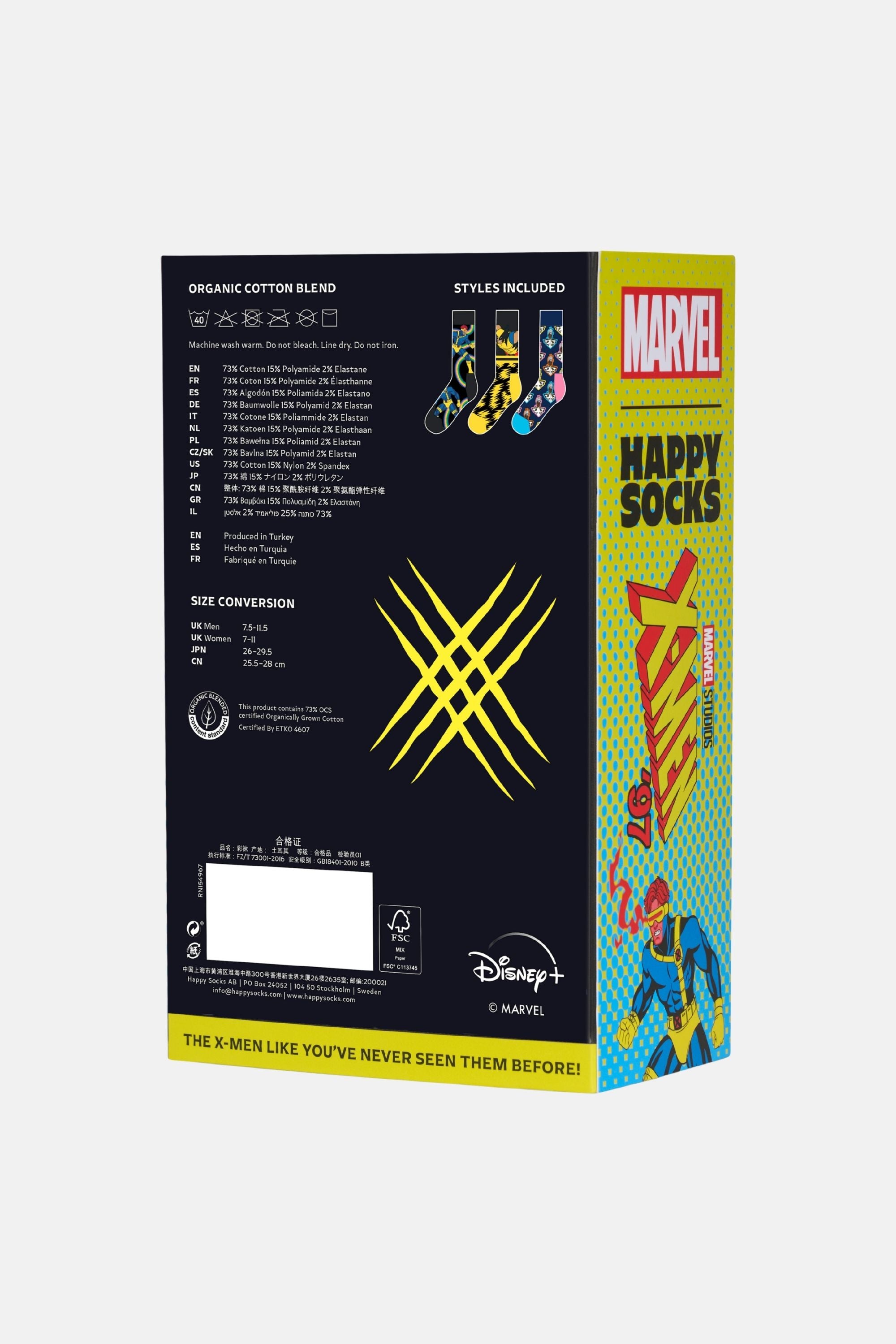 Happy Socks - Çok Renkli MARVEL X - Men 3'lü Çorap Hediye Seti