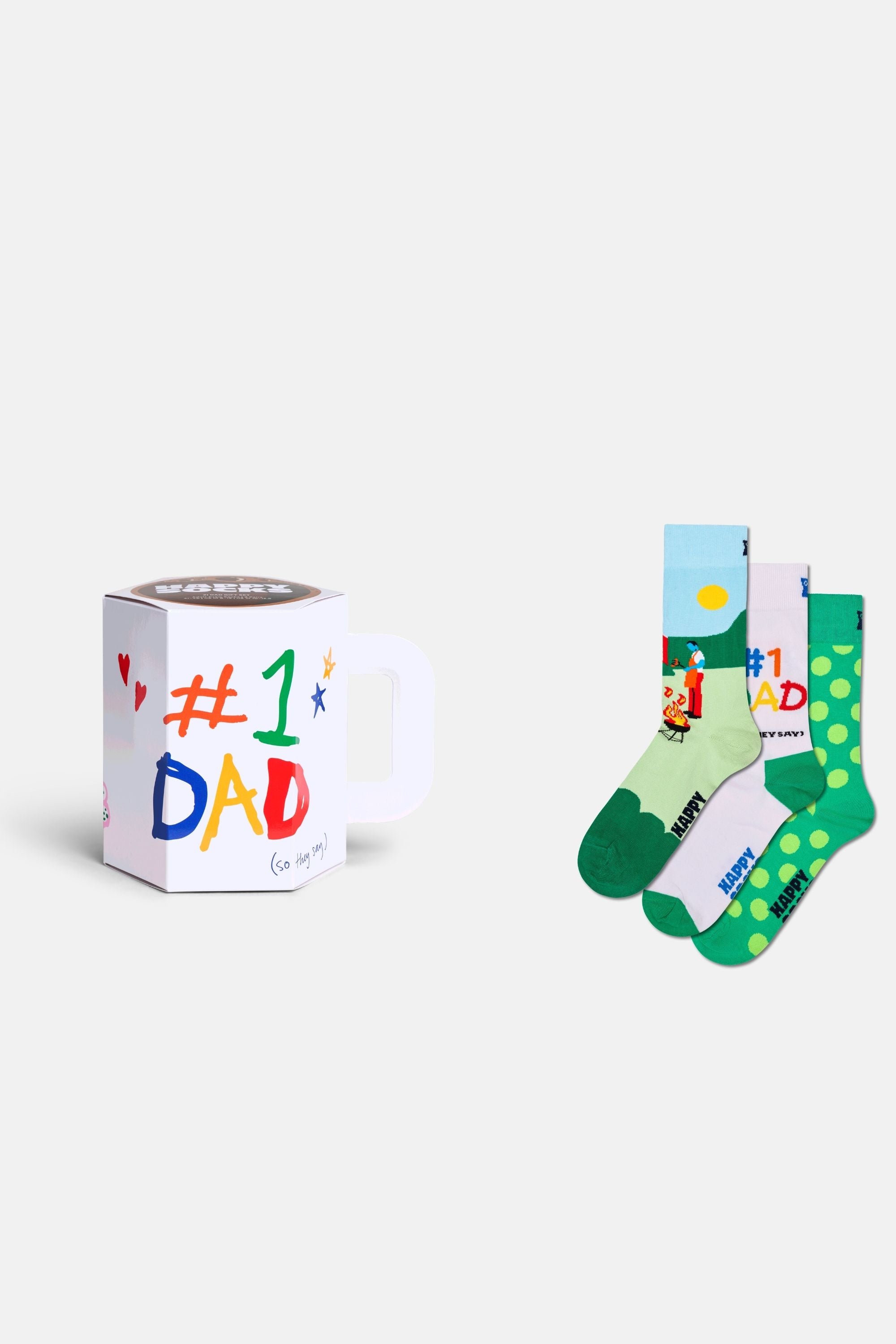 Happy Socks - Çok Renkli Baba Temalı 3'lü Çorap Hediye Seti