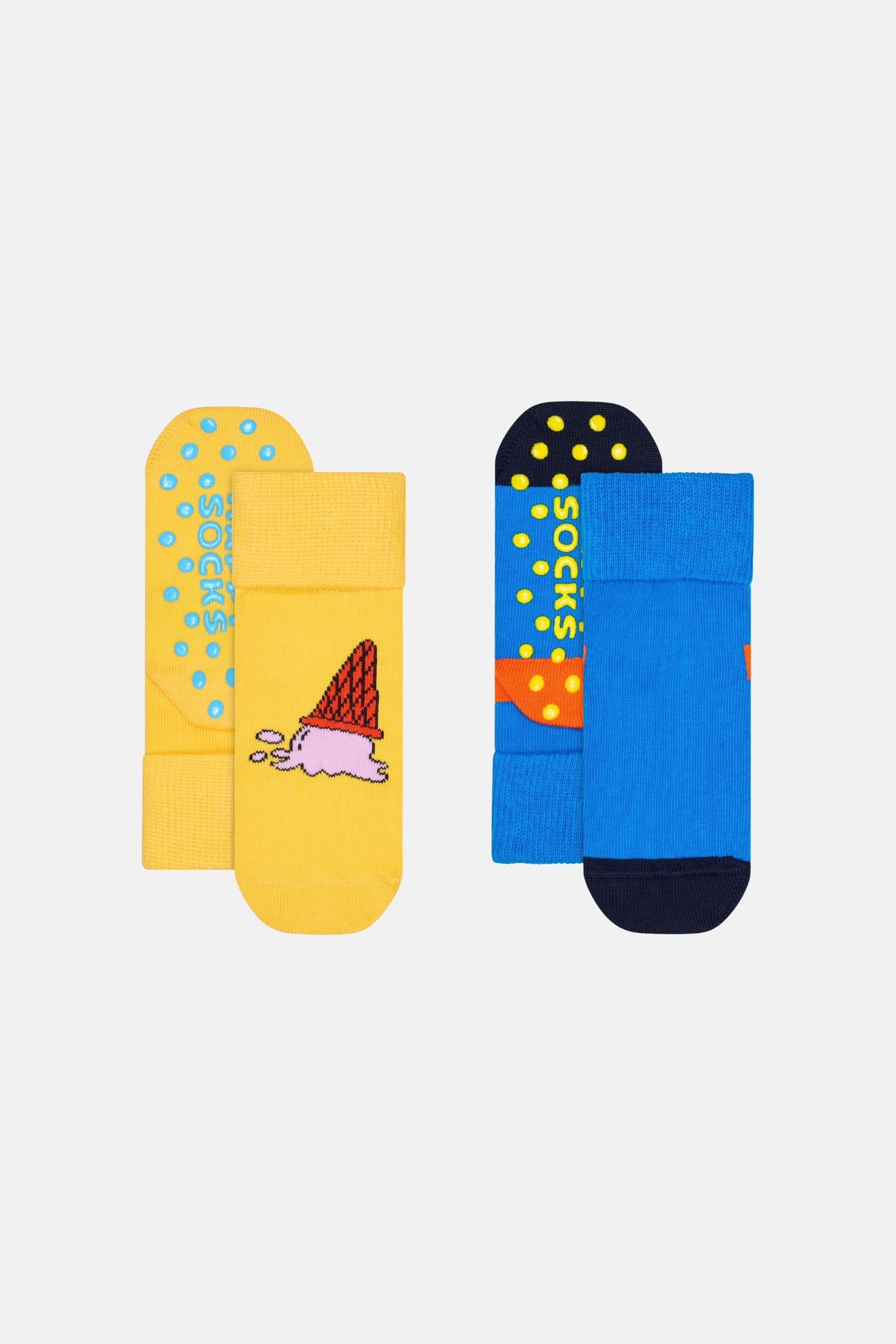 Happy Socks - Çocuk Dondurma Desenli Kaydırmaz 2'li Çorap Seti