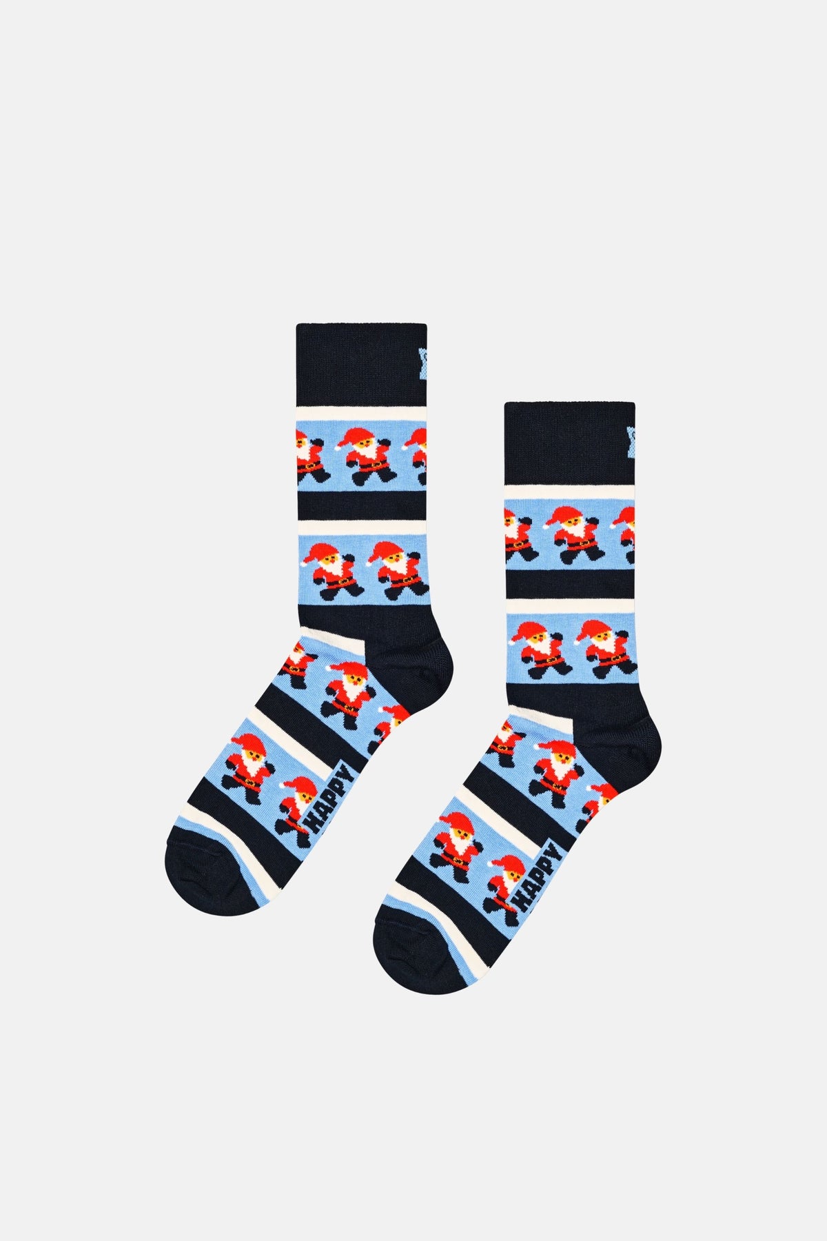 Happy Socks - Lacivert Noel Baba ve Çizgili Pamuklu Çorap