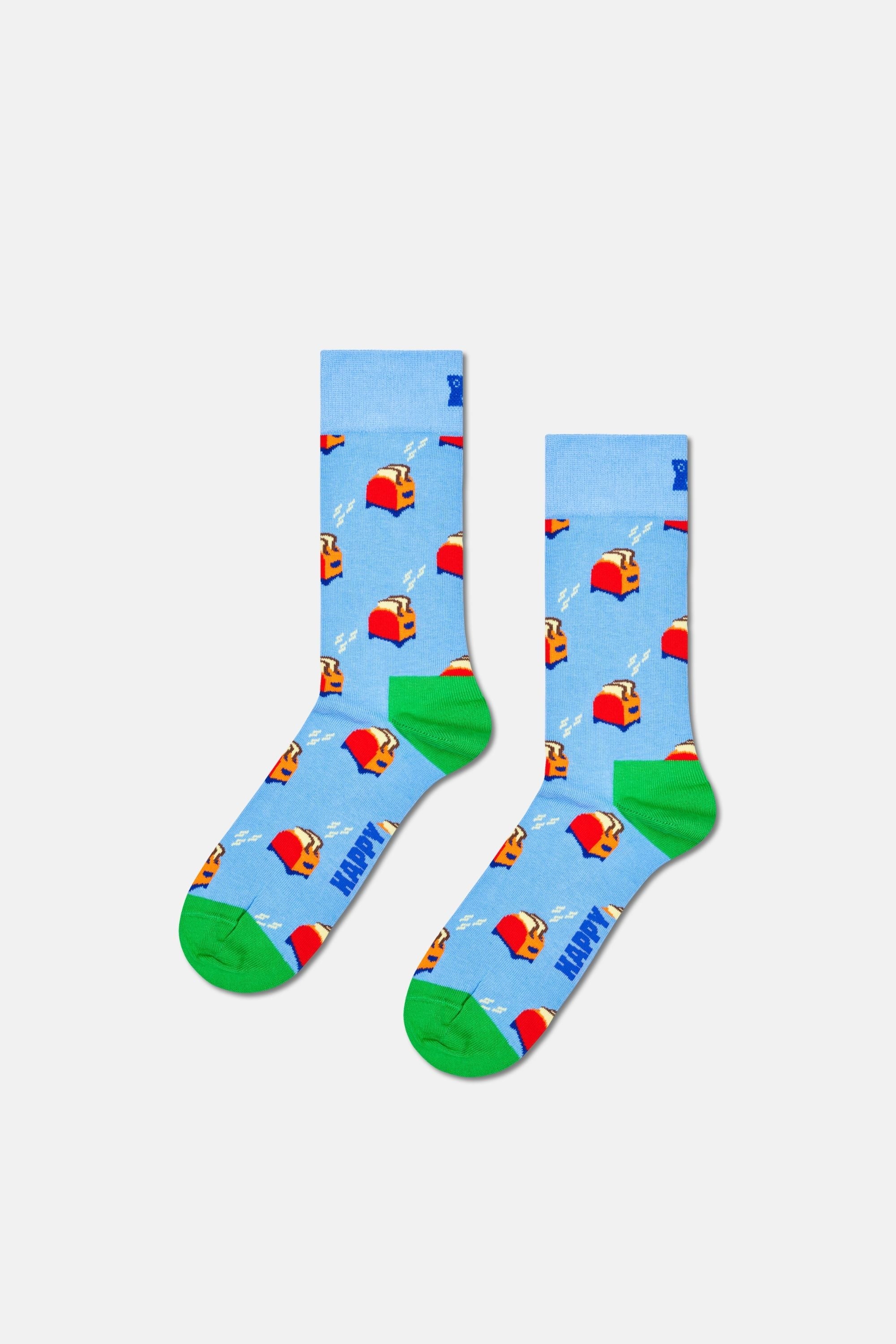 Happy Socks - Açık Mavi Tost Desenli Pamuklu Çorap