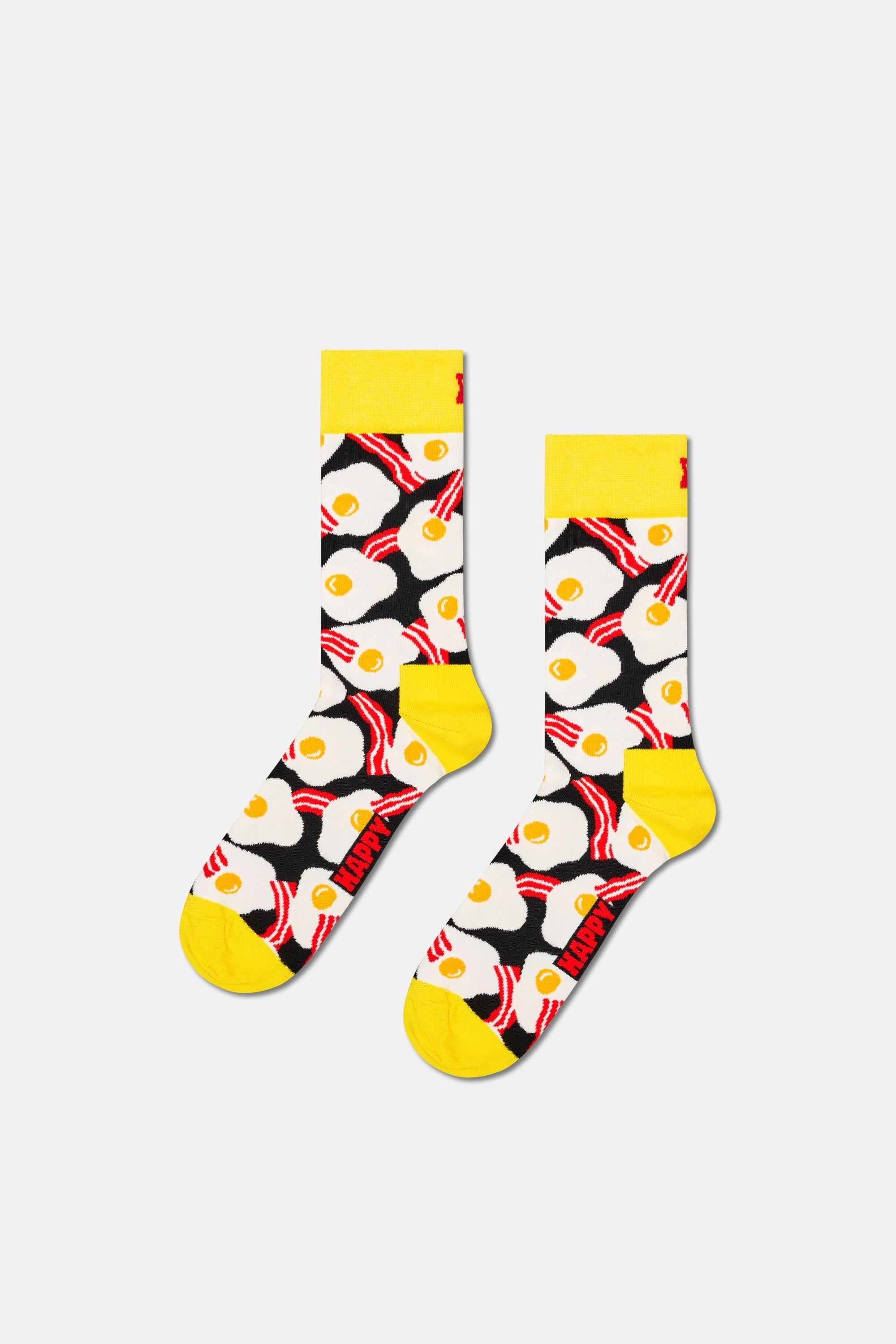 Happy Socks - Siyah Yumurta ve Pastırma Desenli Pamuklu Çorap