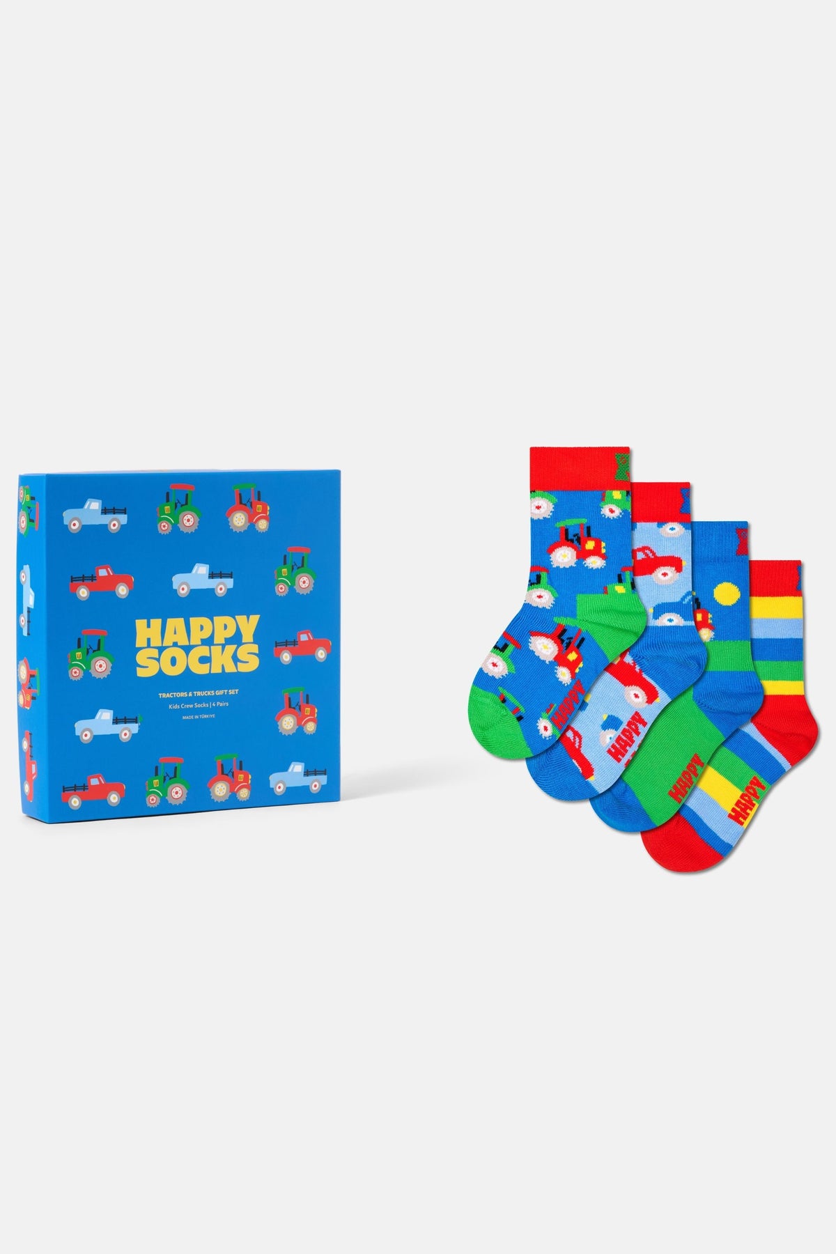 Happy Socks - Mavi 4’lü Traktör ve Kamyon Desenli Çocuk Pamuklu Çorap Seti
